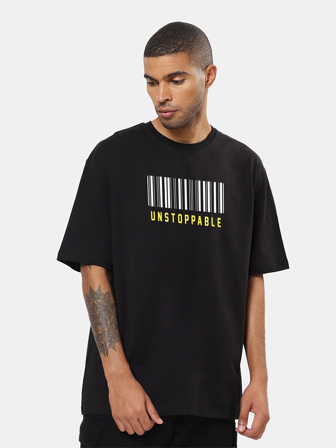 

Mad Over Print Men Unstoppable Printed Oversized Cotton T-shirt, Black
