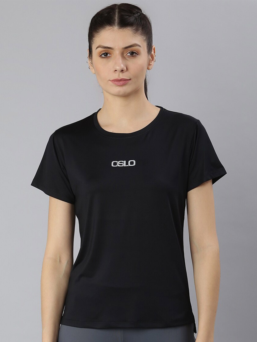 

MKH Women Printed Round Neck Dri-FIT Gym T-shirt, Black