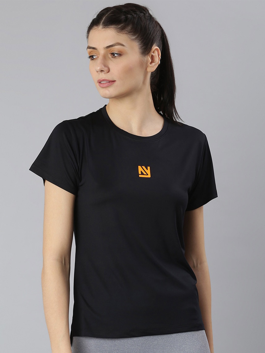 

MKH Women Round Neck High Low Dri-FIT T-shirt, Black