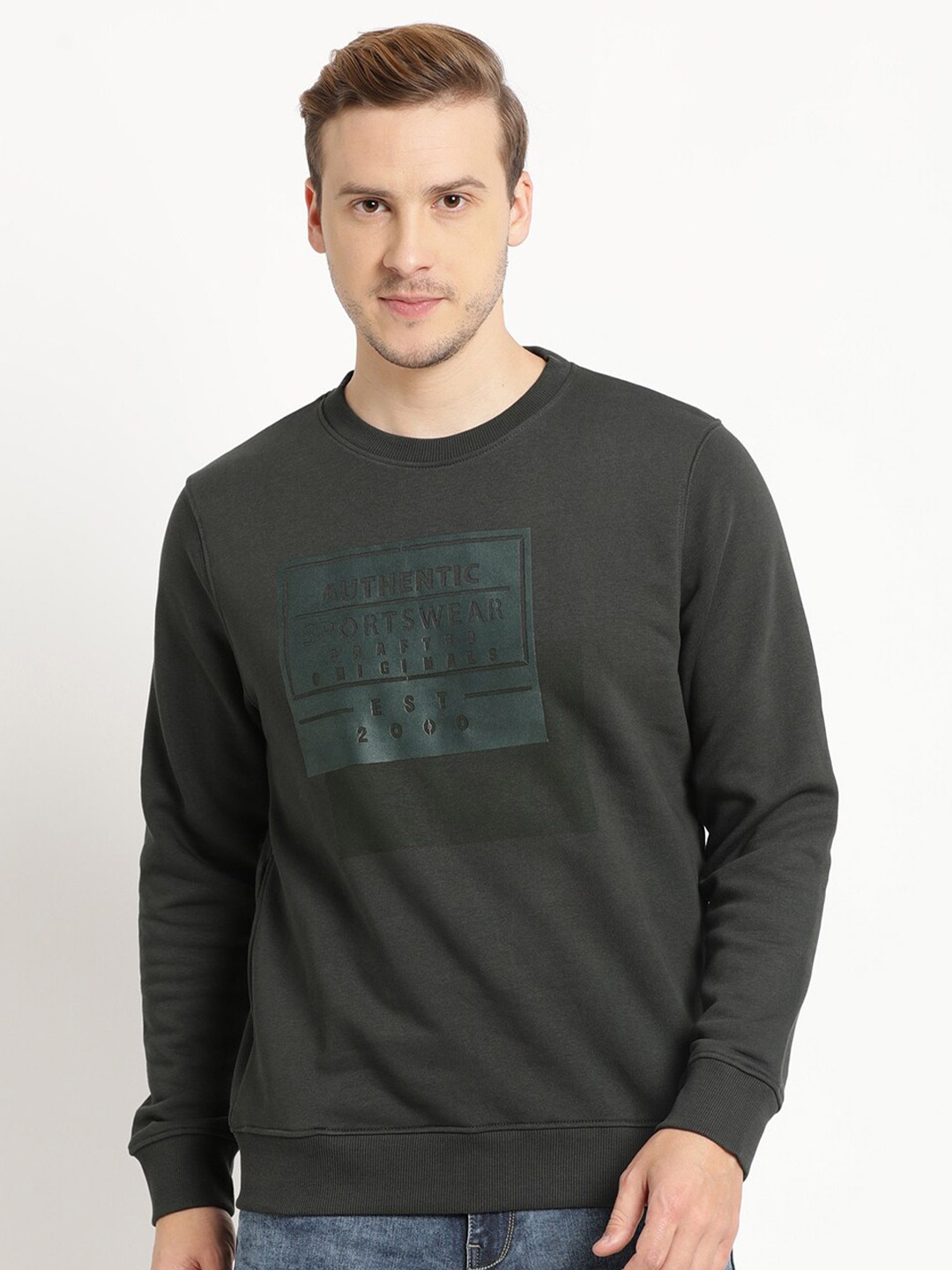 

Indian Terrain Men Printed Cotton Sweatshirt, Charcoal