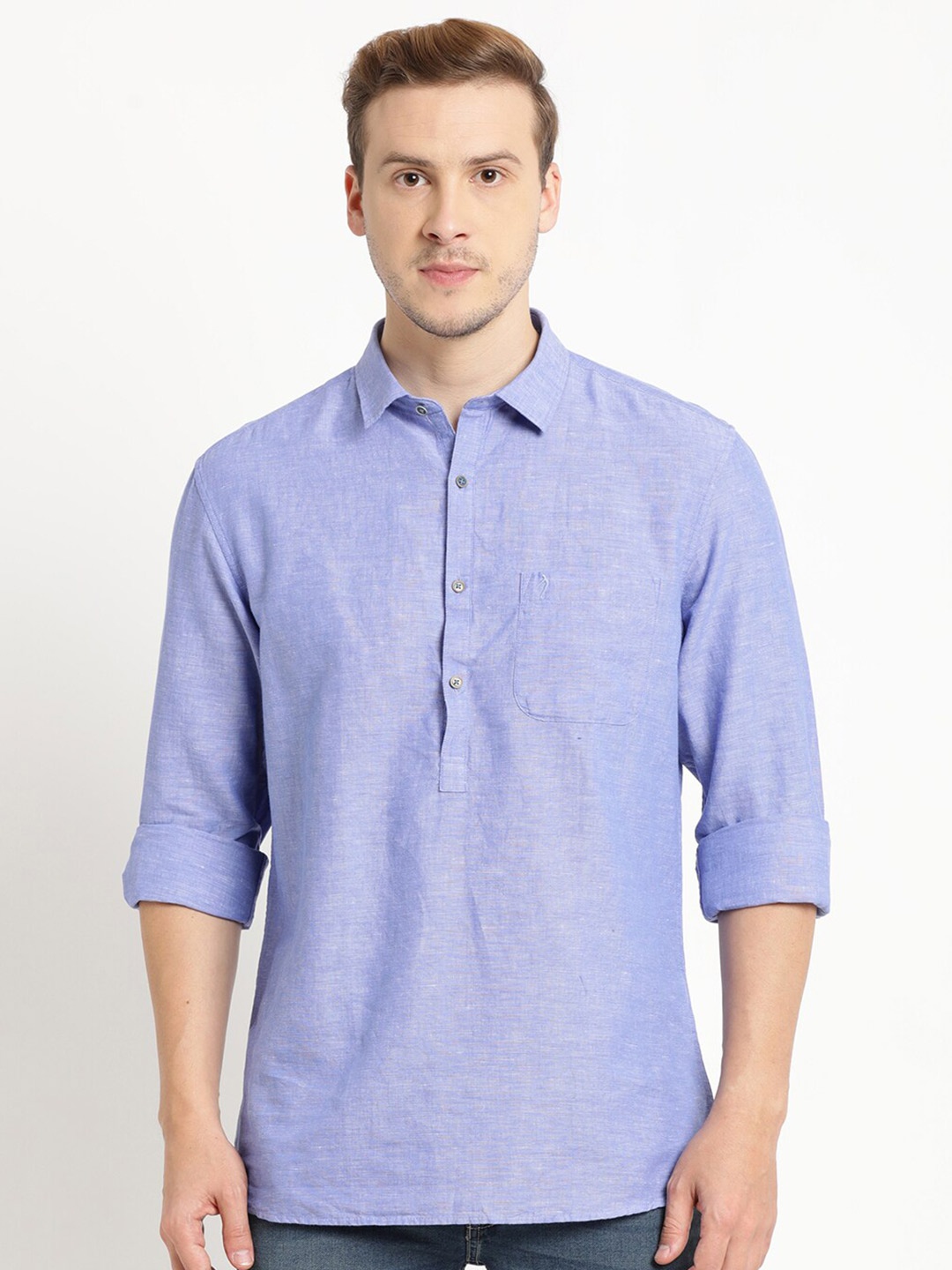 

Indian Terrain Men Plus Size Chiseled Slim Fit Pure Cotton Casual Shirt, Blue