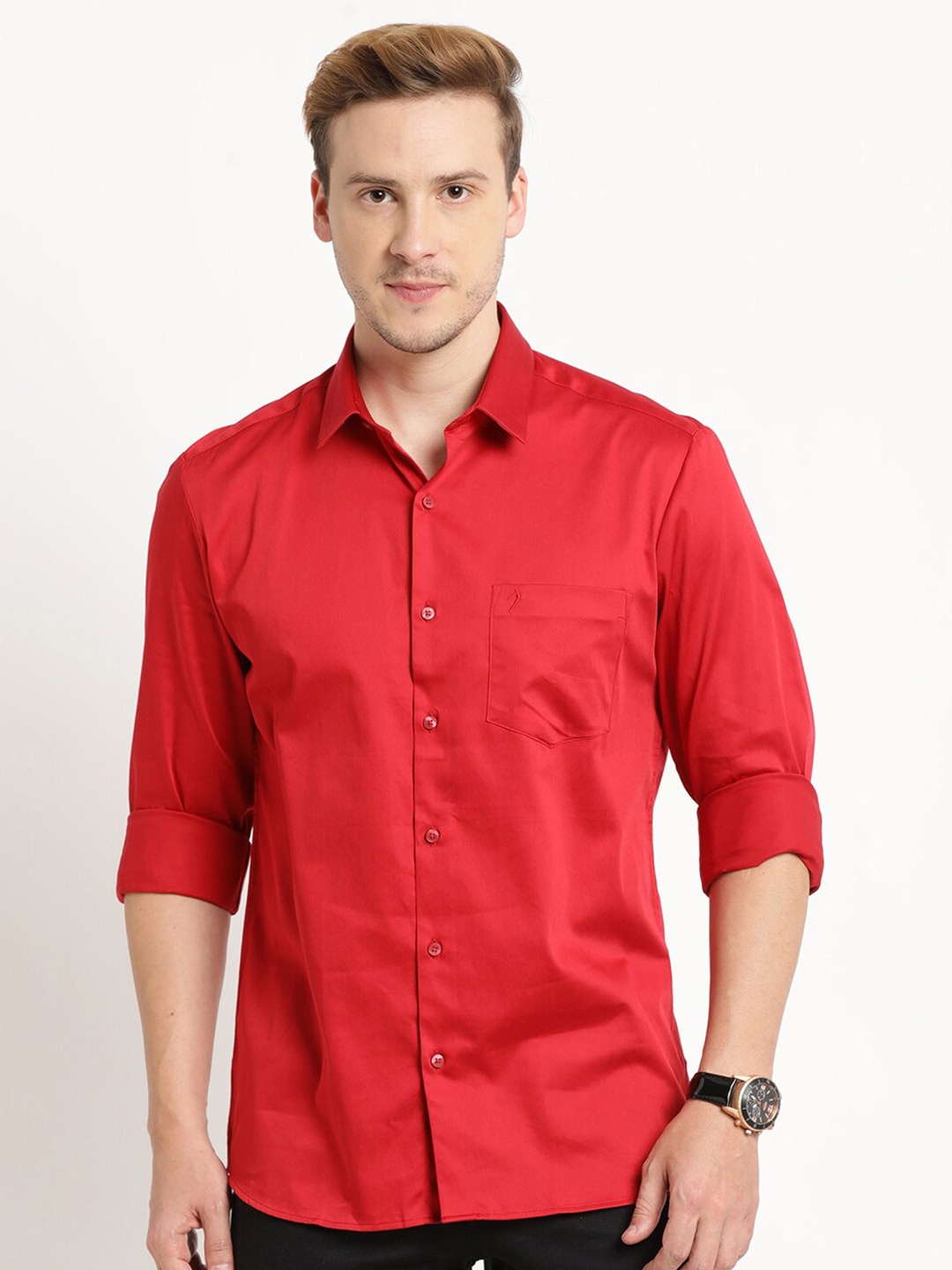

Indian Terrain Men Plus Size Chiseled Slim Fit Pure Cotton Casual Shirt, Red