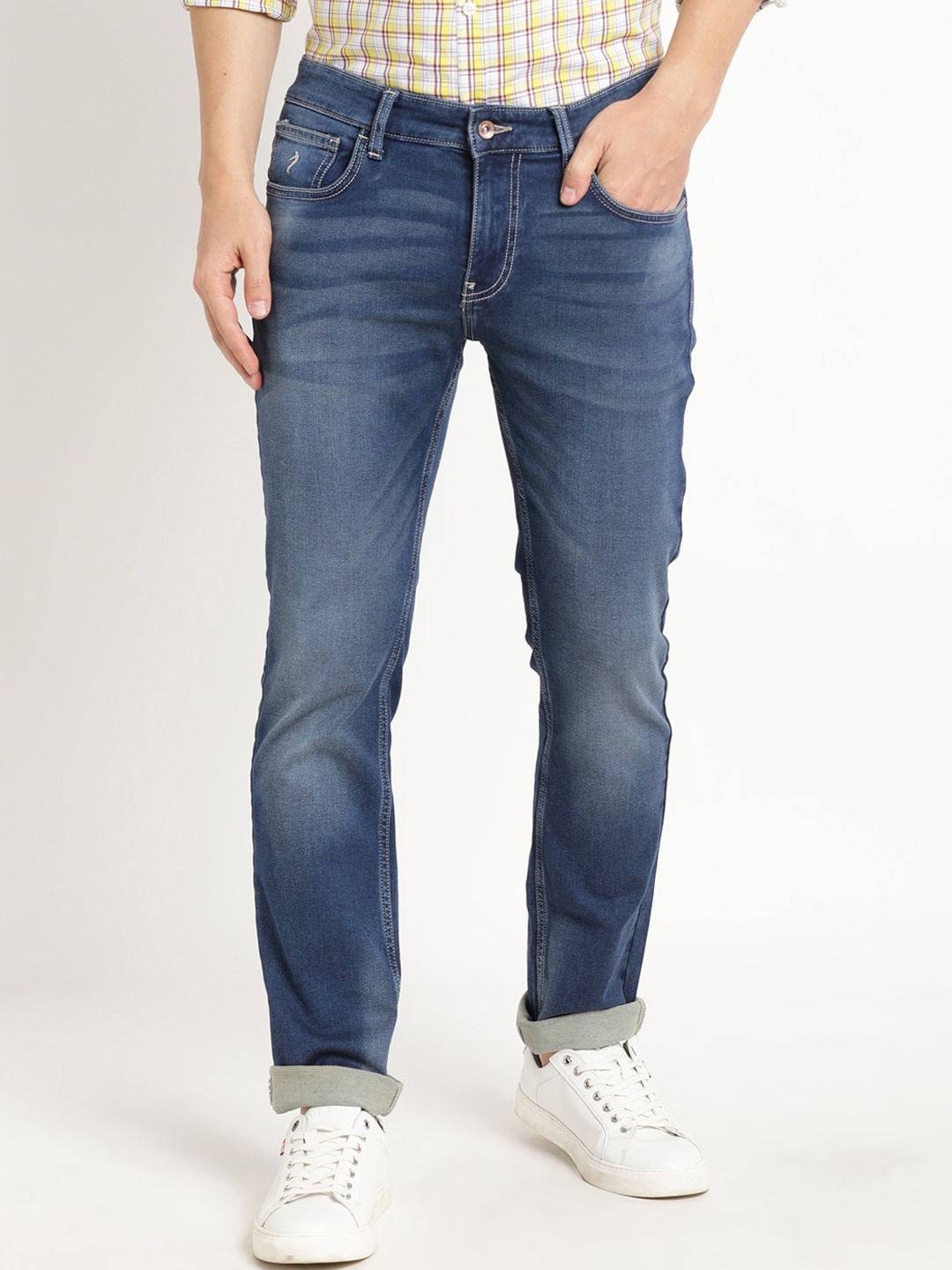 

Indian Terrain Men Brooklyn Slim Fit Heavy Fade Pure Cotton Jeans, Blue