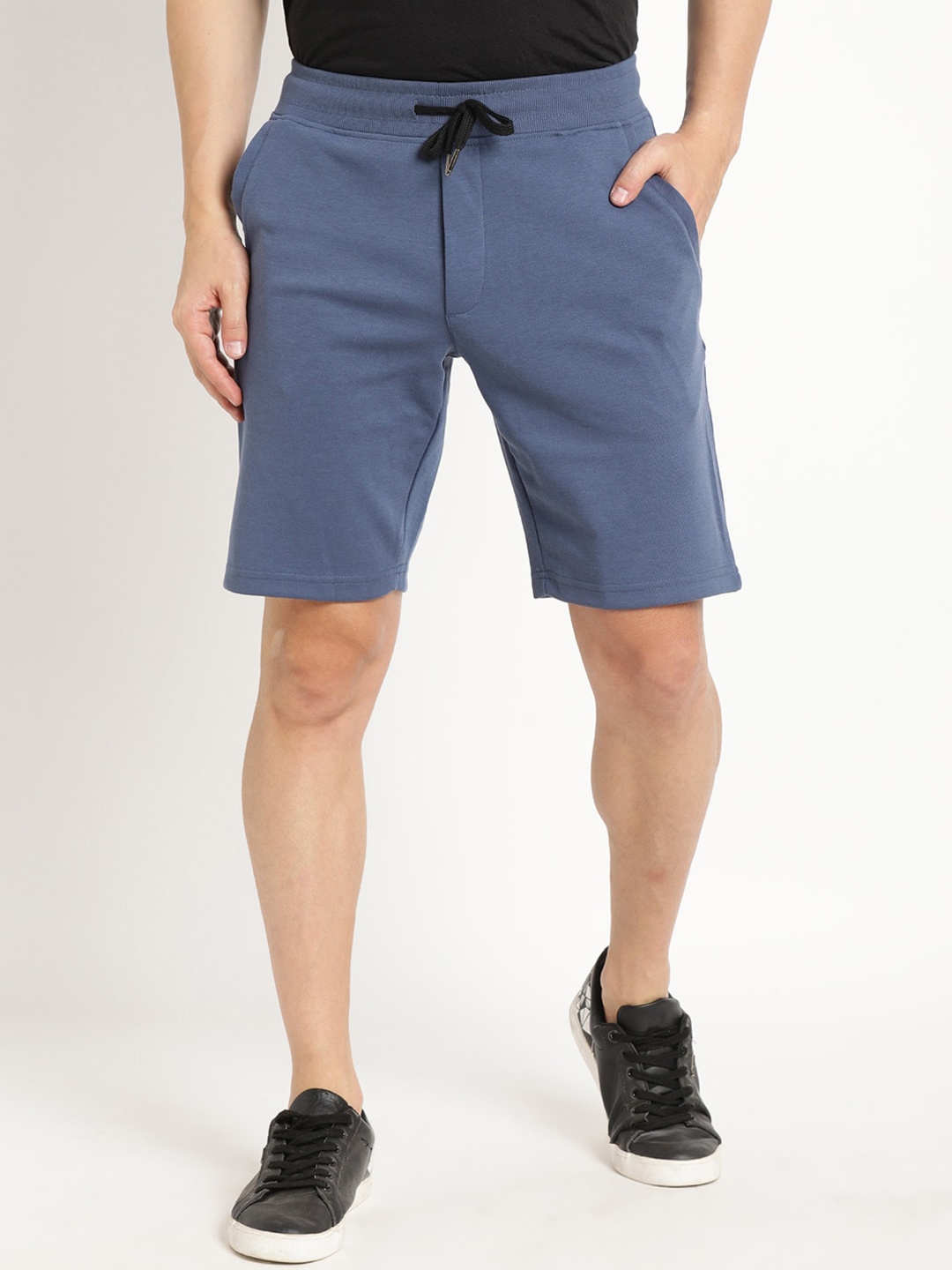 

Indian Terrain Men Pure Cotton Slim Fit Mid-Rise Shorts, Navy blue