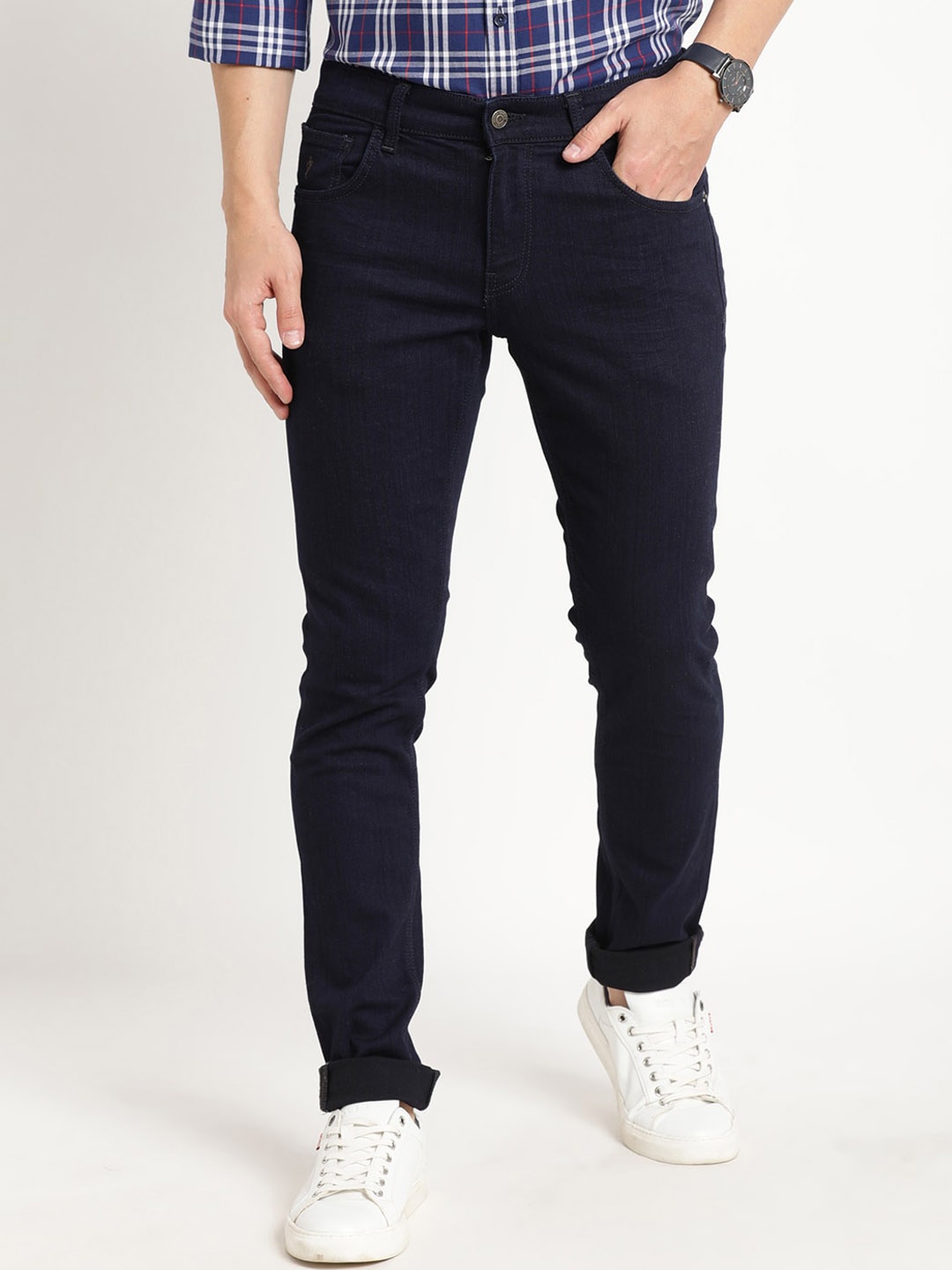 

Indian Terrain Men Brooklyn Slim Fit Pure Cotton Jeans, Navy blue