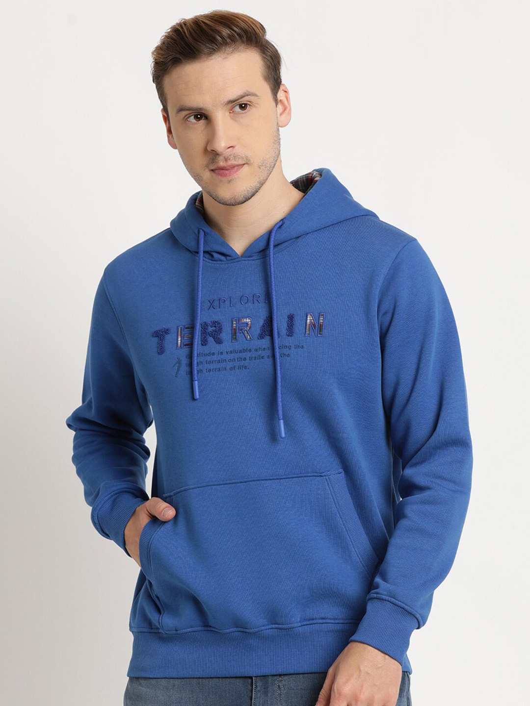 

Indian Terrain Men Printed Hooded Cotton Sweatshirt, Blue