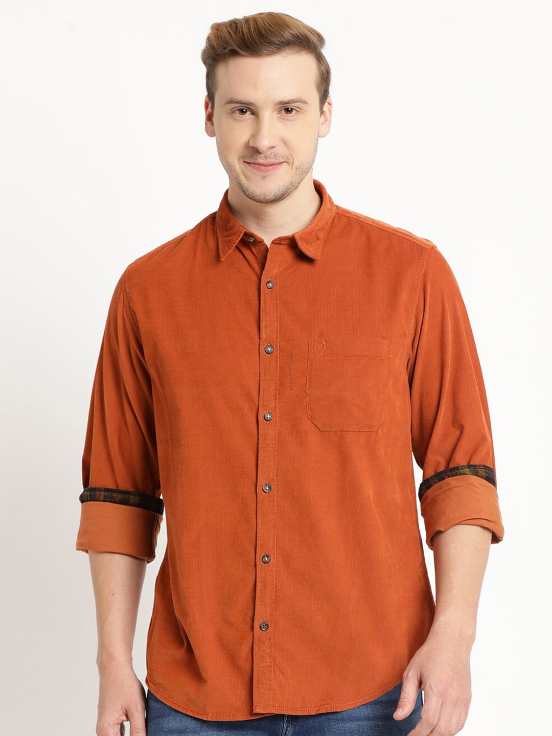 

Indian Terrain Men Chiseled Slim Fit Pure Cotton Casual Shirt, Orange