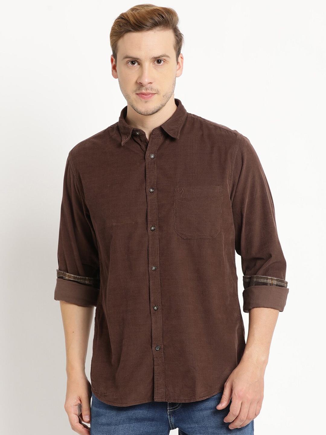 

Indian Terrain Men Chiseled Slim Fit Pure Cotton Casual Shirt, Brown