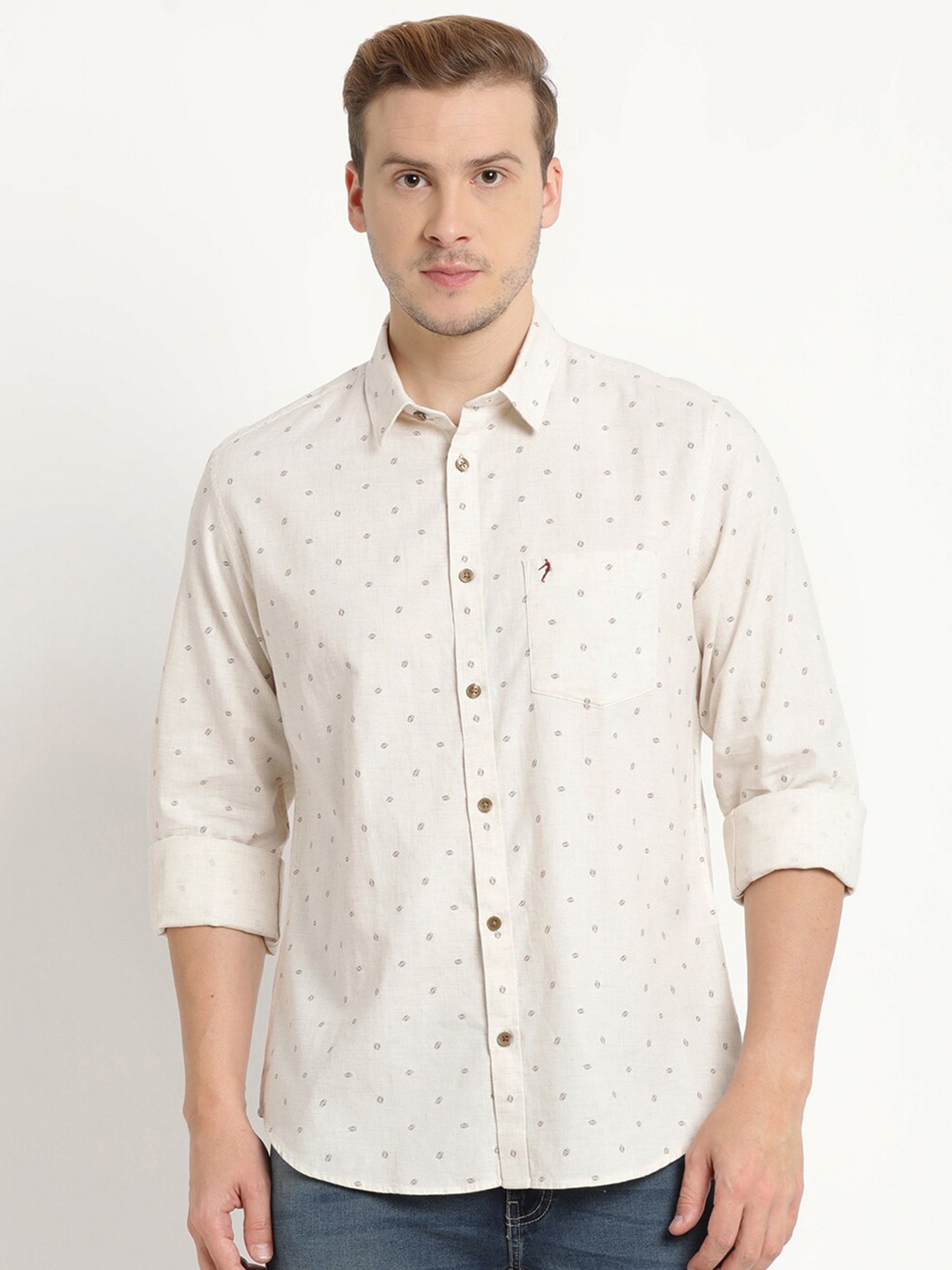

Indian Terrain Men Plus Size Chiseled Slim Fit Printed Pure Cotton Casual Shirt, White