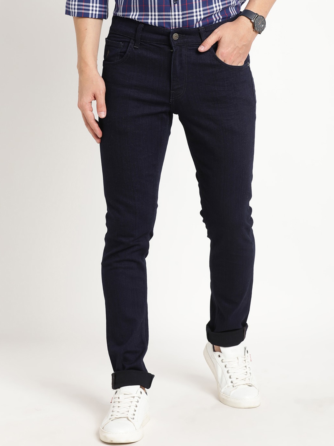 

Indian Terrain Men Brooklyn Slim Fit Pure Cotton Jeans, Navy blue
