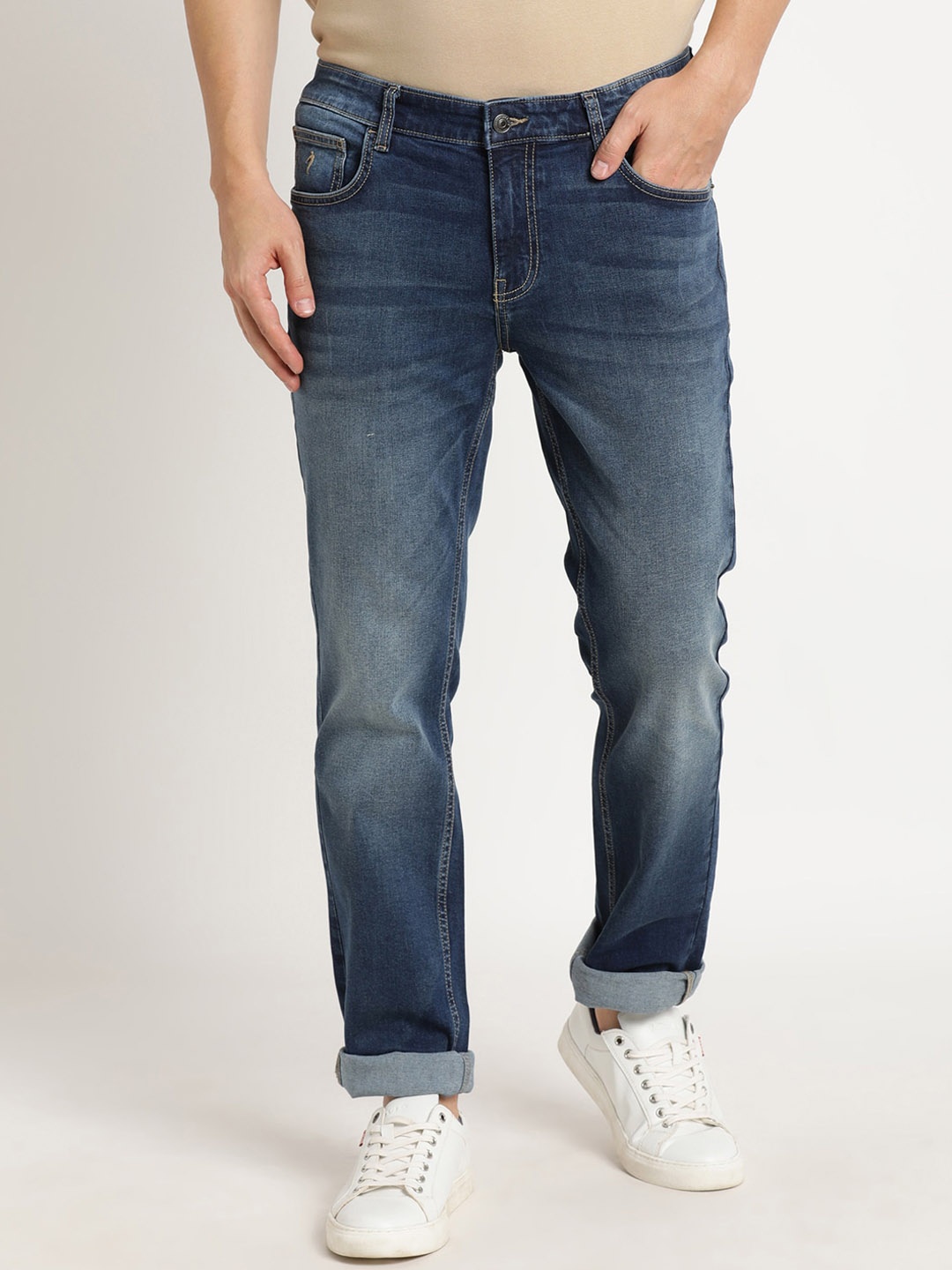 

Indian Terrain Men Brooklyn Slim Fit Heavy Fade Pure Cotton Jeans, Navy blue