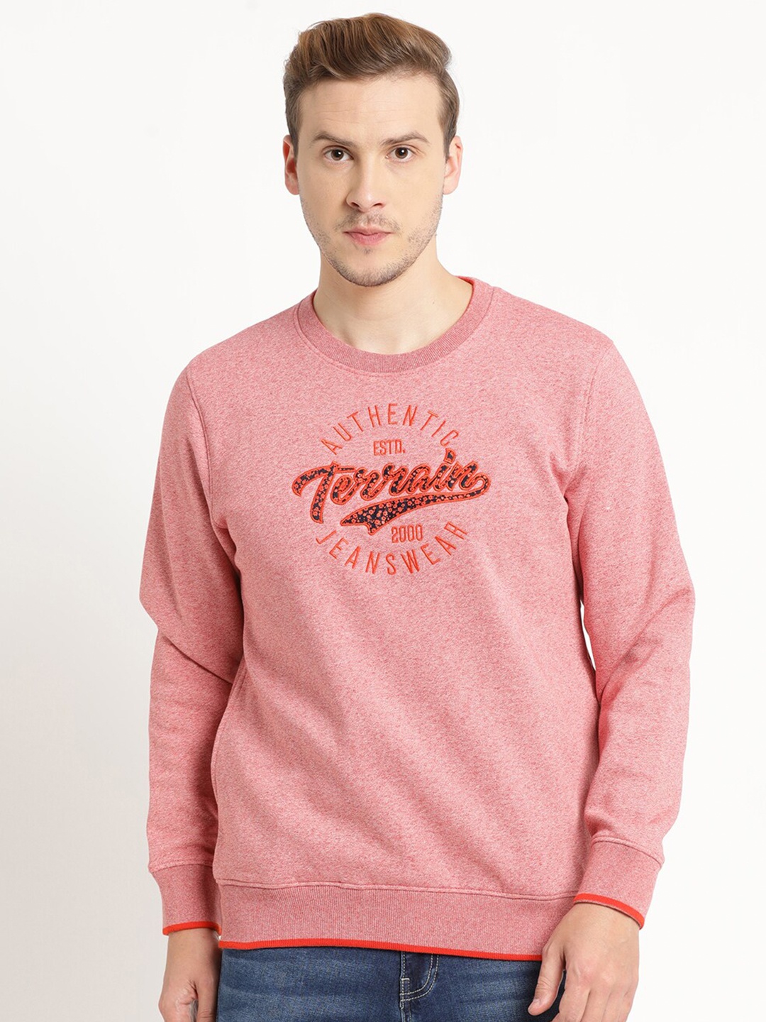 

Indian Terrain Men Printed Cotton Sweatshirt, Peach