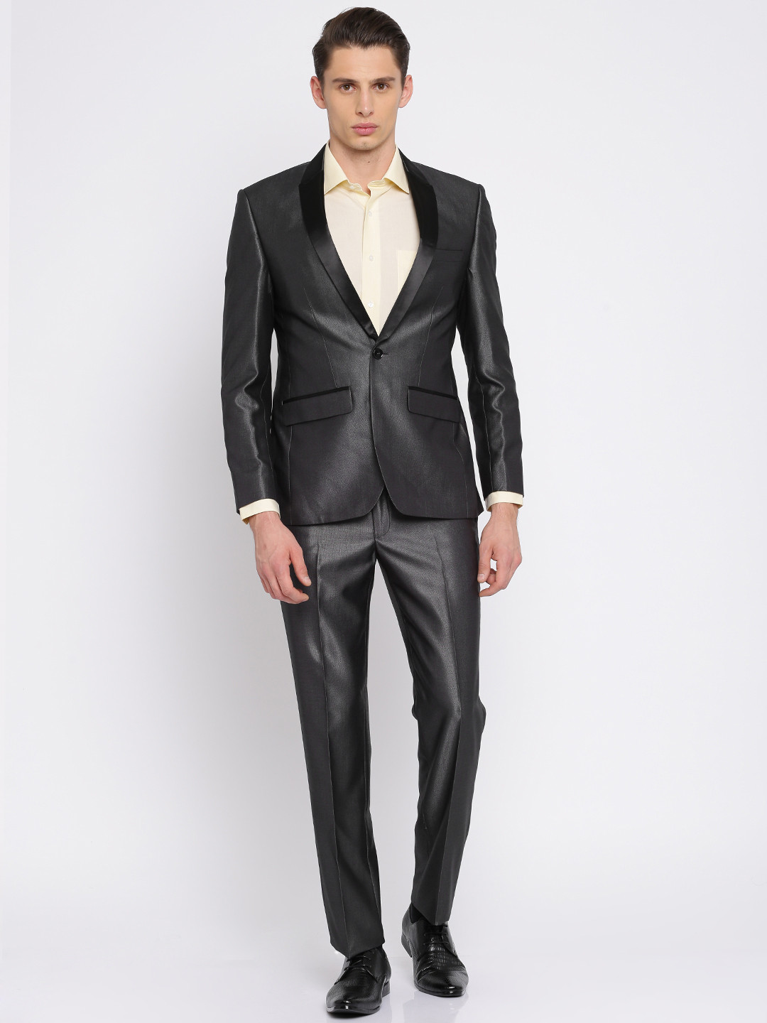 

Park Avenue Men Charcoal Grey Single-Breasted Super Slim Fit Party Suit