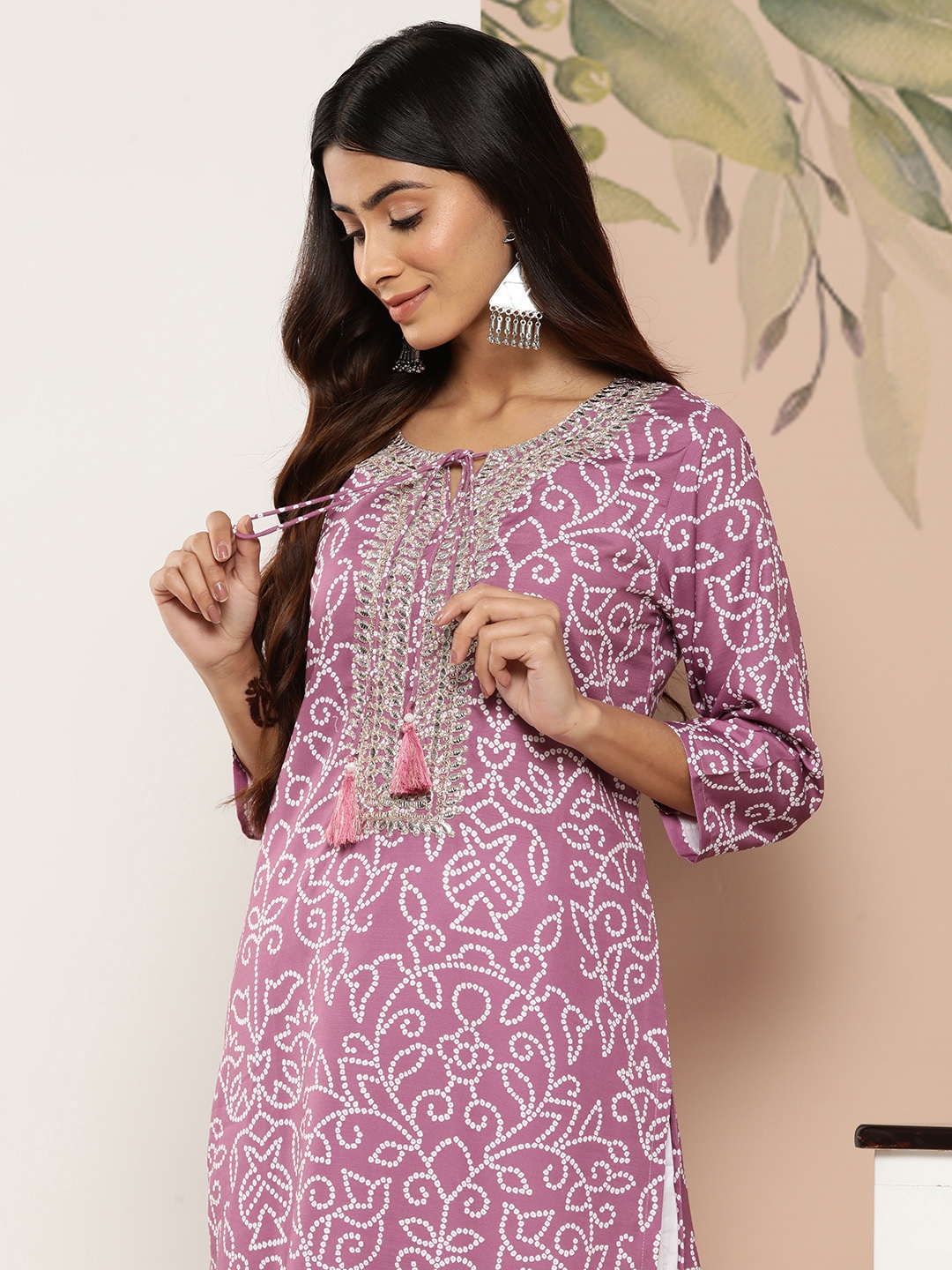

Varanga Bandhani Printed Gota Embroidered Kurta, Purple
