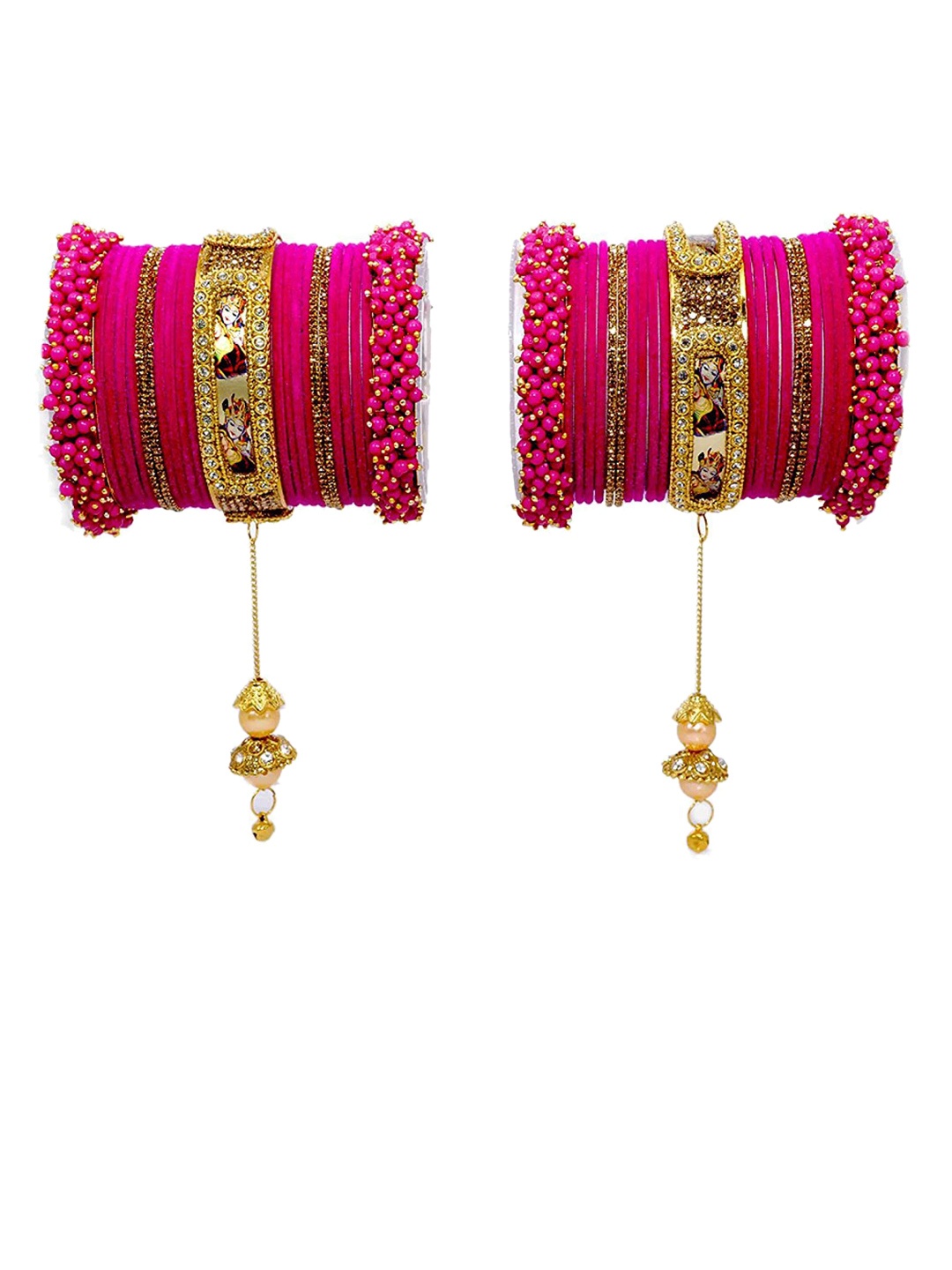 

NMII Set Of 46 Cubic Zirconia & Beads-Studded Velvet Bangle Set, Magenta