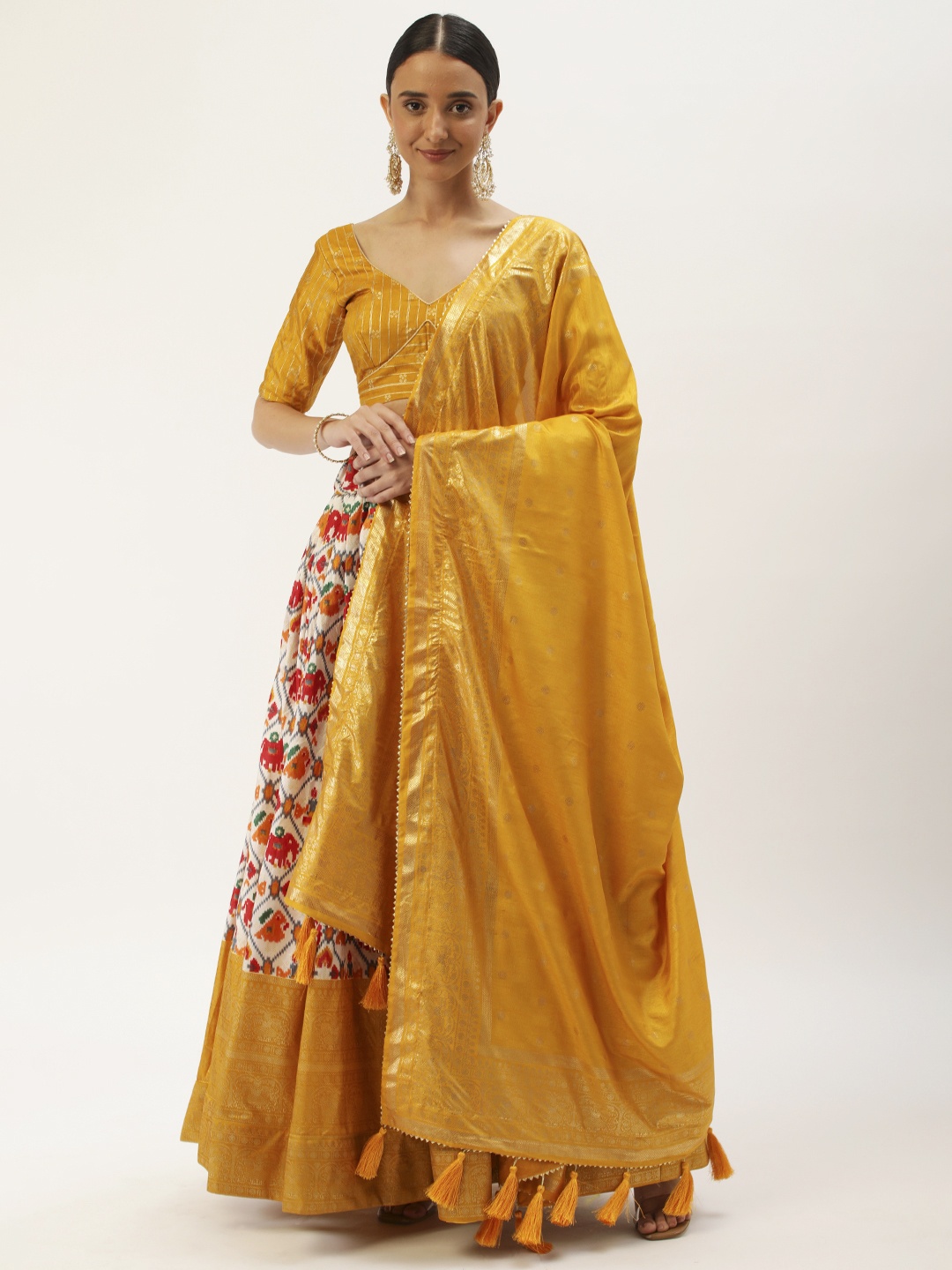 

LOOKNBOOK ART Dola Silk With Foil & Patola Print Lehenga Choli, Yellow