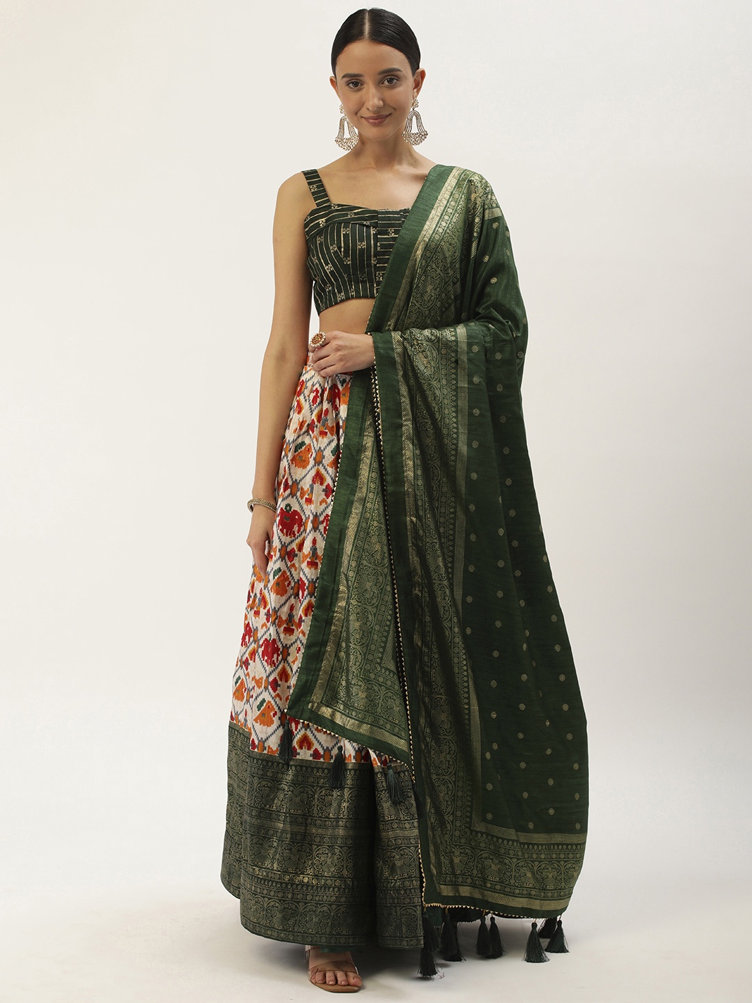 

LOOKNBOOK ART Dola Silk With Foil & Patola Print Lehenga Choli, Green