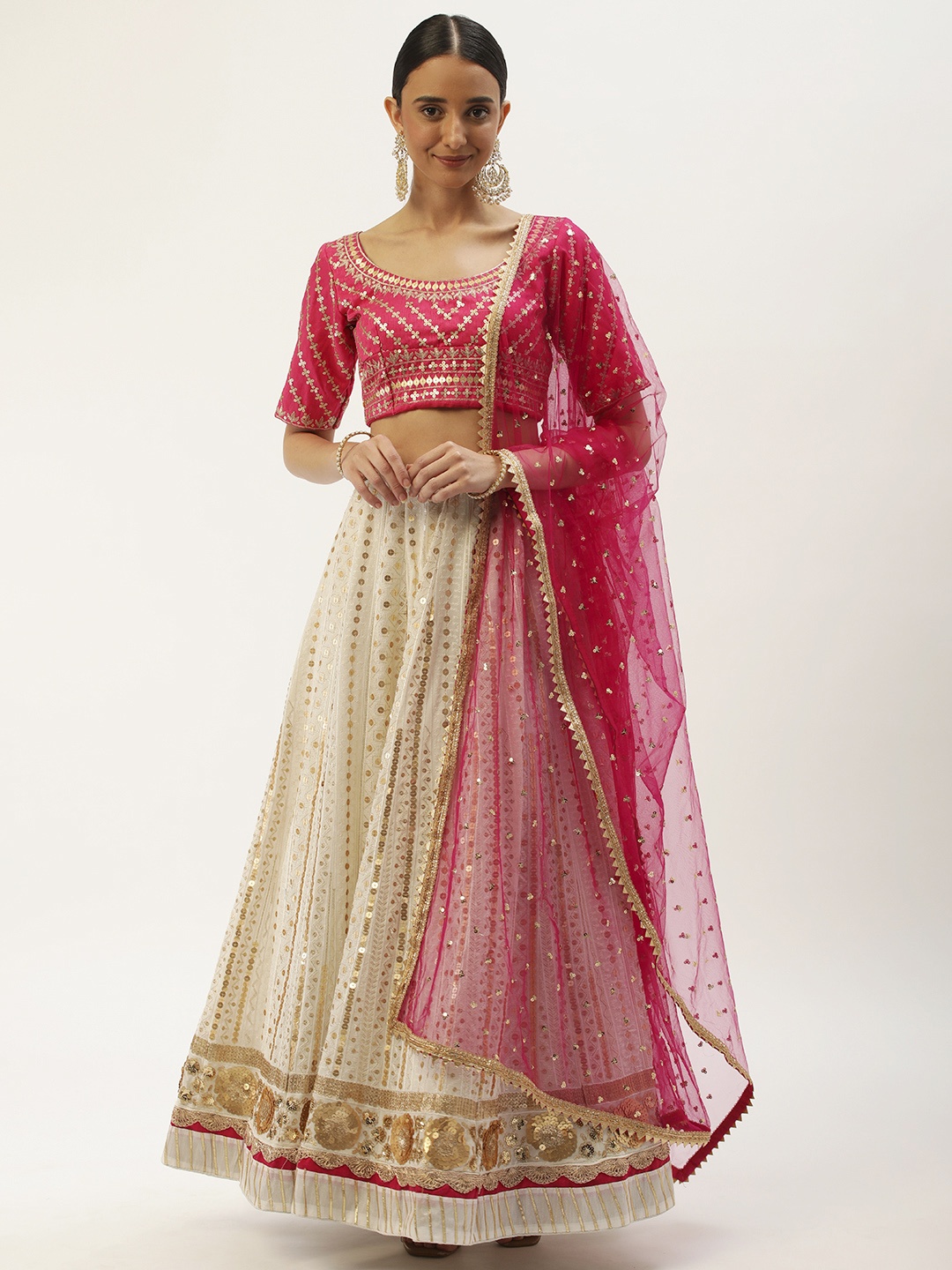 

LOOKNBOOK ART Goergette With Sequins & Thread Embroidery Work Lehenga Choli, White