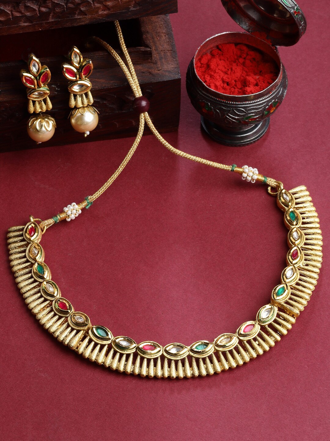 

PANASH Gold-Plated Artificial Stone-Studded Choker Jewellery Set, Blue