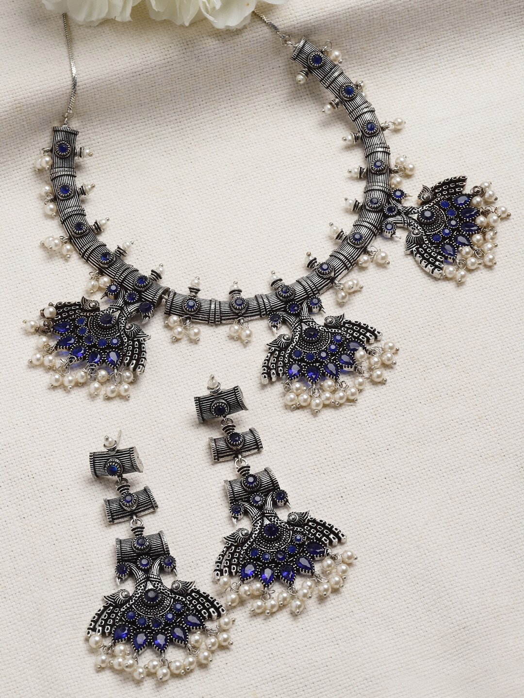 

PANASH Silver-Plated Stone-Studded & Beaded Jewellery Set
