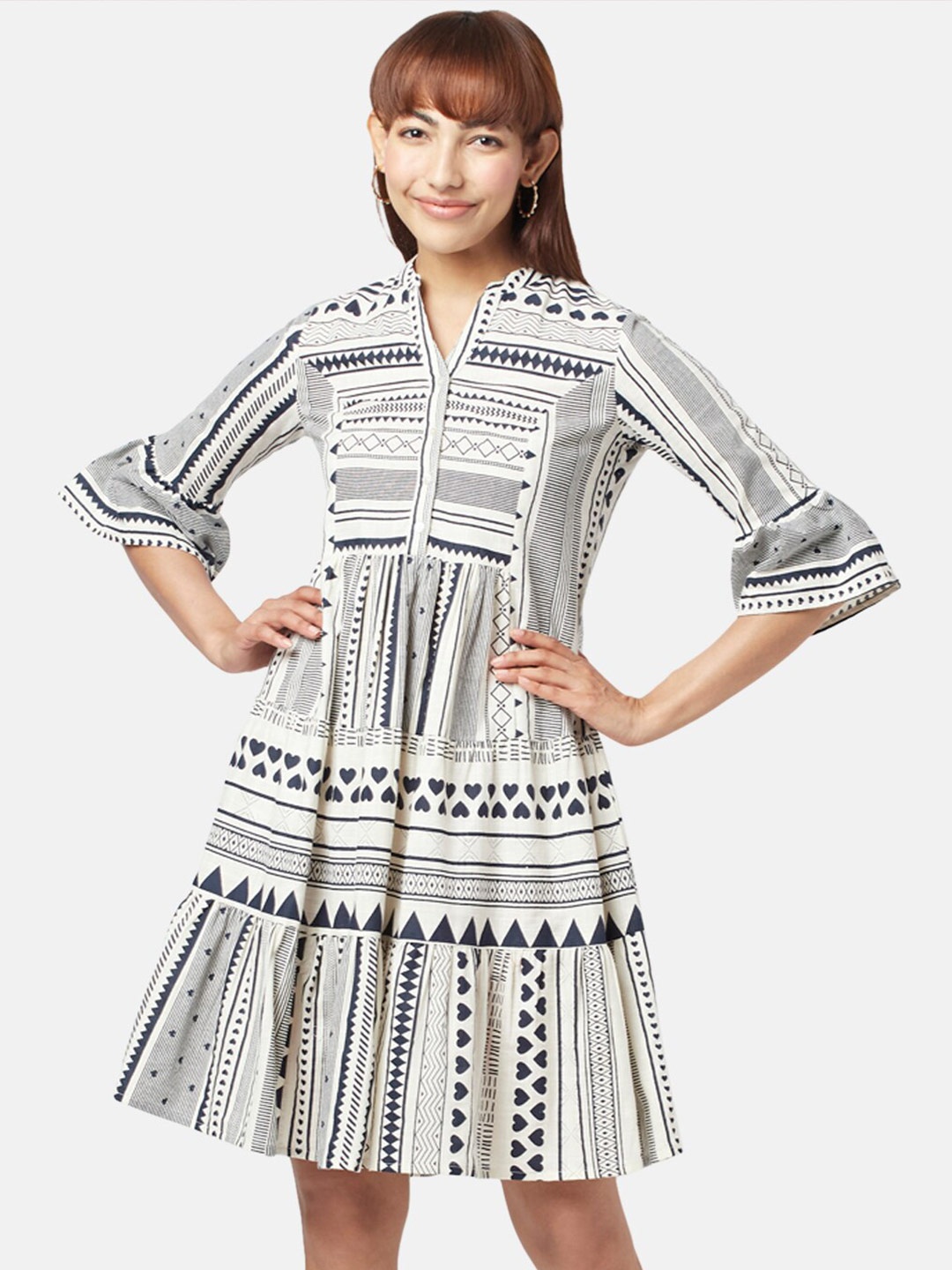 

AKKRITI BY PANTALOONS A-Line Cotton Dress, Navy blue
