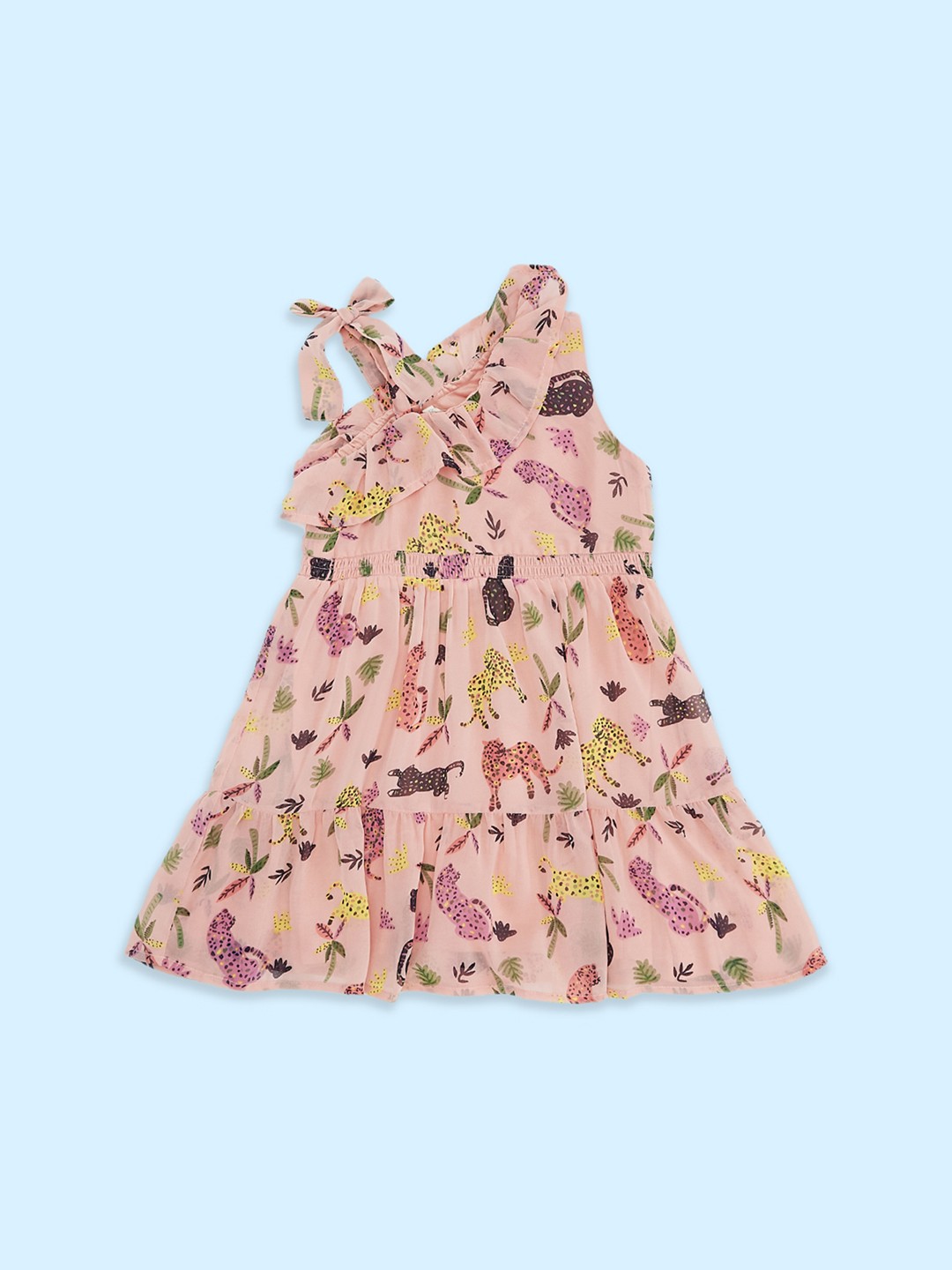 

Pantaloons Junior Printed One Shoulder Cotton Fit And Flare Dress, Peach