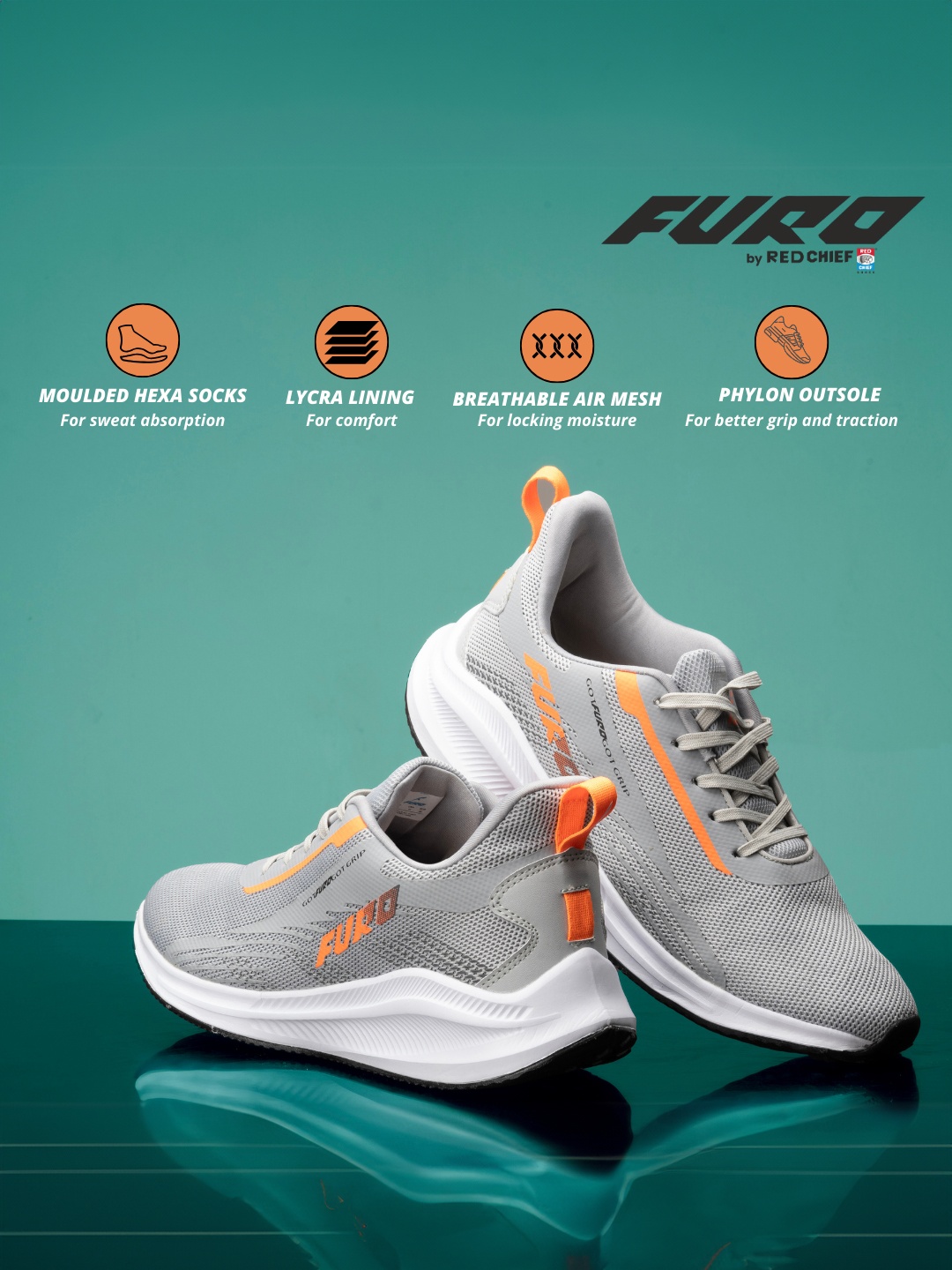 

FURO by Red Chief Men Non-Marking Running Shoes, Grey