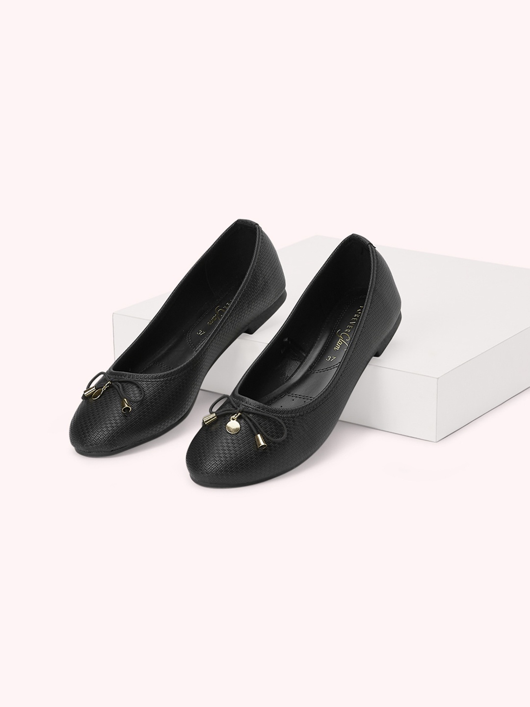 

Forever Glam by Pantaloons Women Textured Ballerinas With Bows, Black