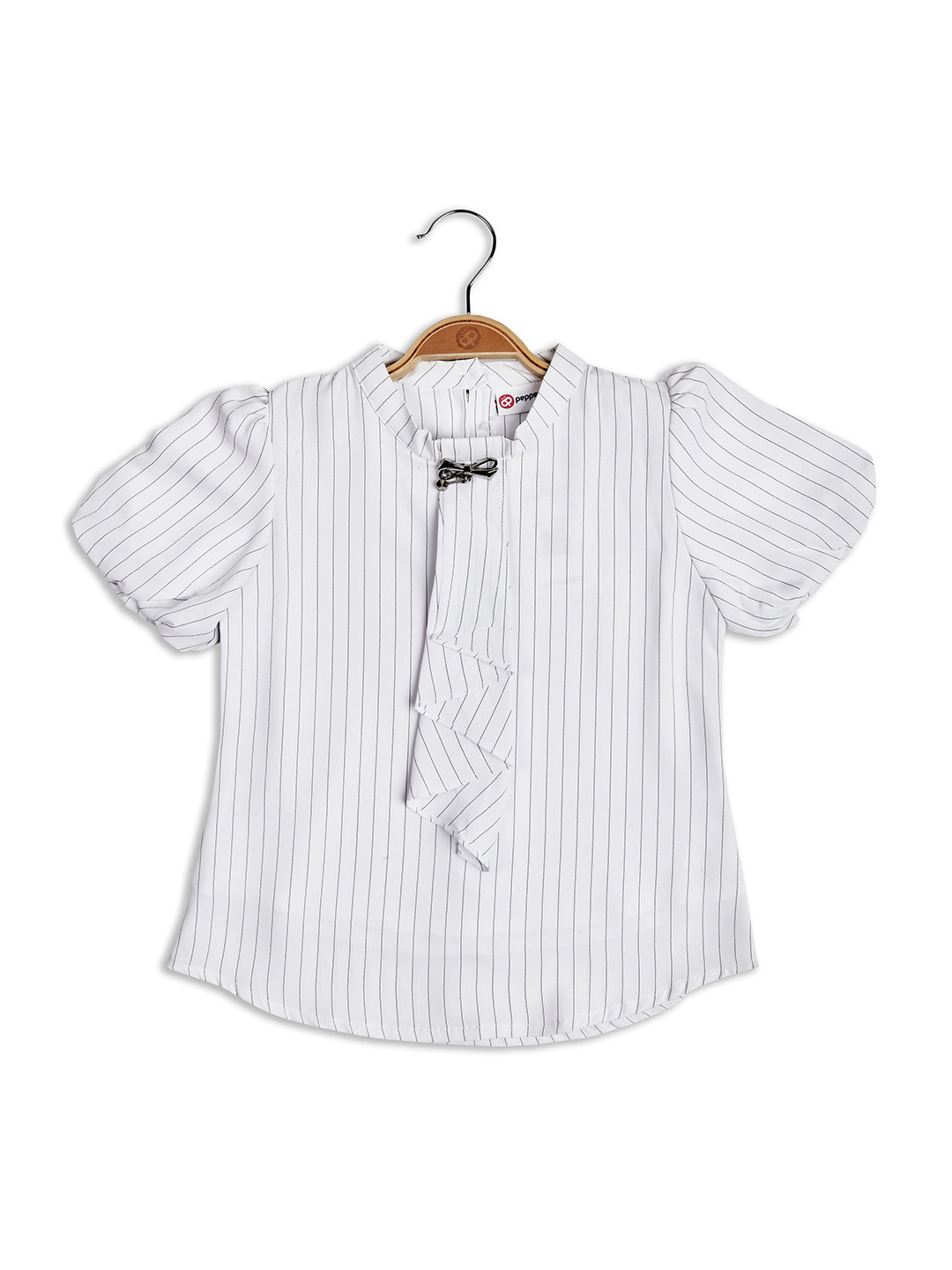 

Peppermint Girls Striped Ruffles Shirt Style Top, Off white