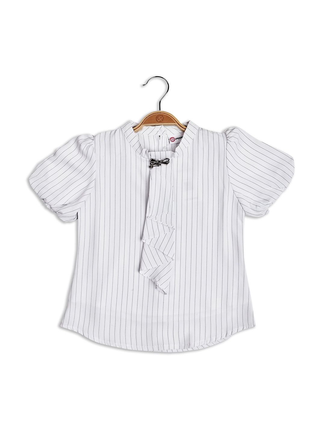

Peppermint Girls Striped Puff Sleeves Top, Off white