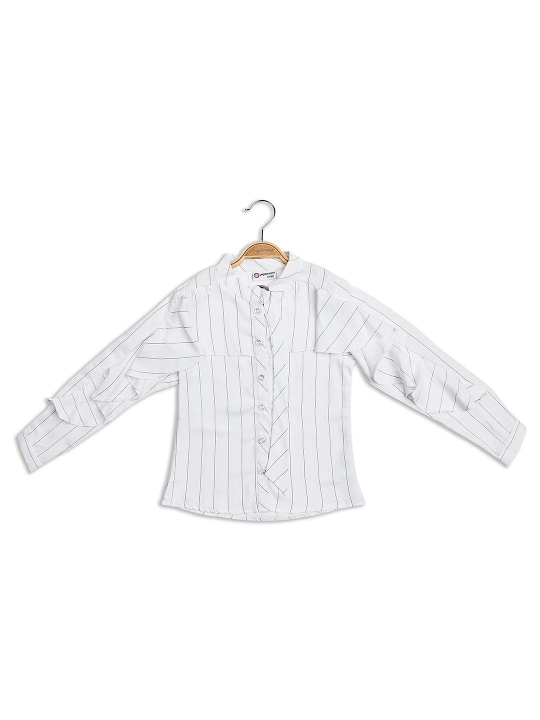 

Peppermint Girls Striped Ruffles Shirt Style Top, White