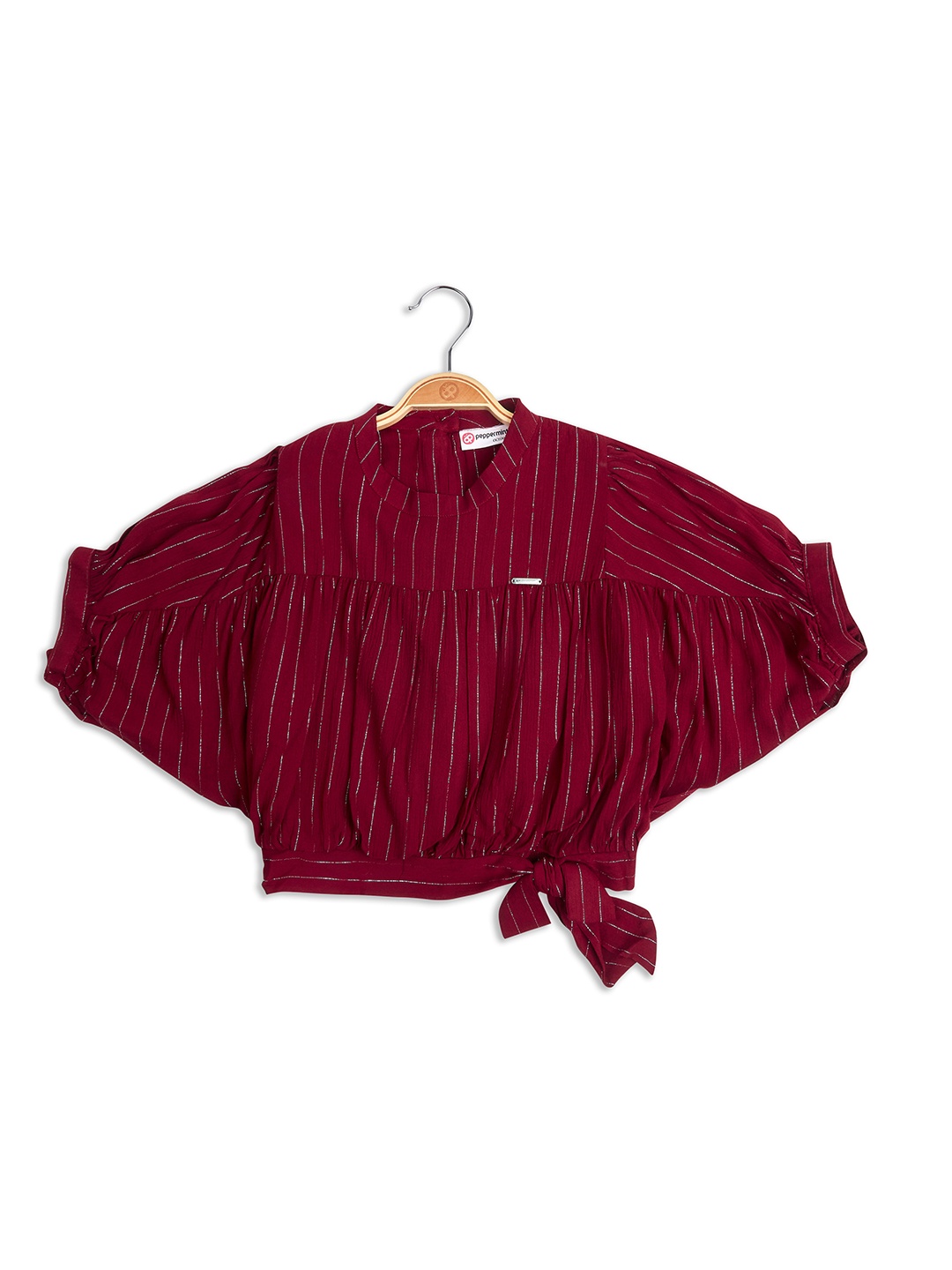 

Peppermint Girls Striped Smocked Blouson Top, Maroon