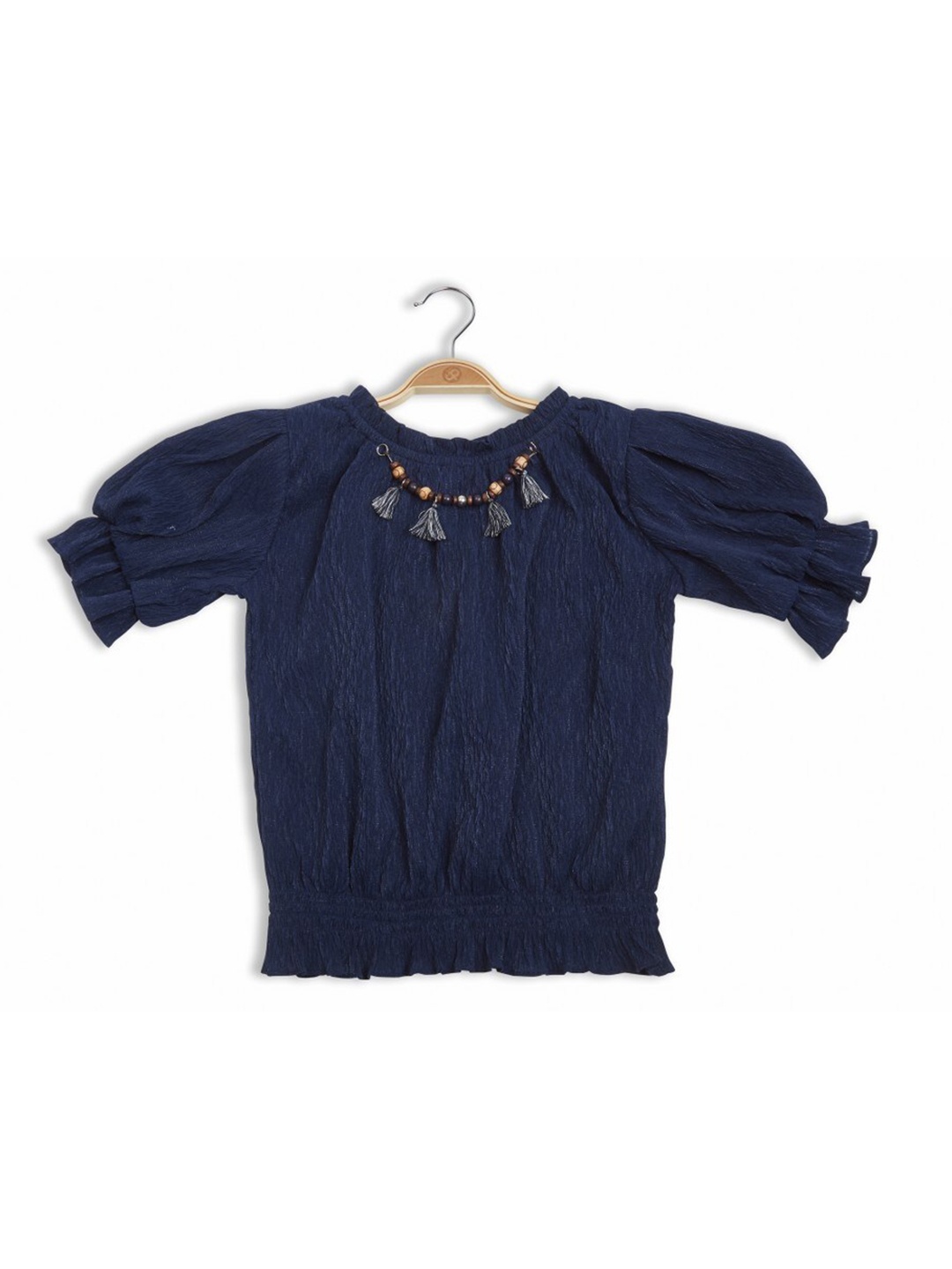 

Peppermint Girls Smocked Puff Sleeves Top, Navy blue