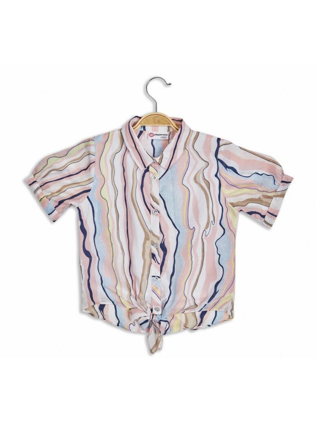 

Peppermint Printed Puffed Sleeve Shirt Style Top, Pink