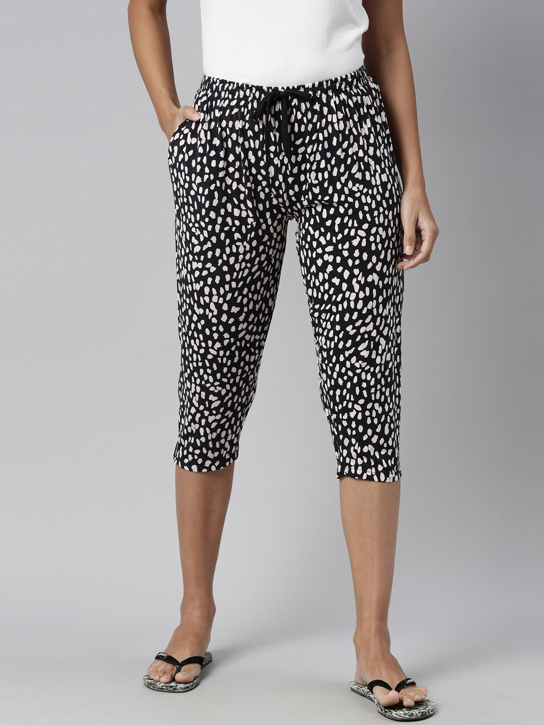 

Kryptic Women Printed Cotton Capris, Black