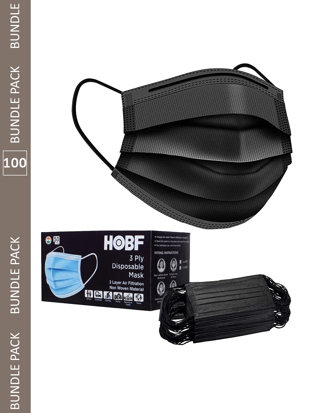 

Swiss Design Pack Of 100 Surgical Outdoor Face Mask, Black