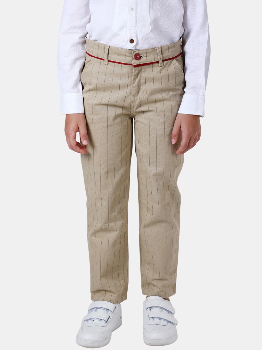 

One Friday Kids Boys Striped Relaxed Trousers, Beige