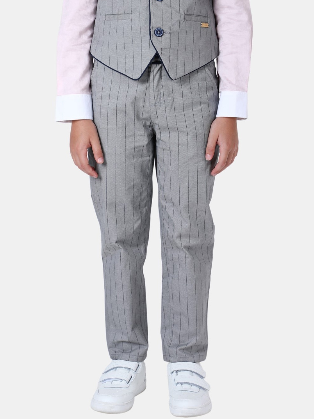 

One Friday Boys Striped Relaxed Cotton Trousers, Grey