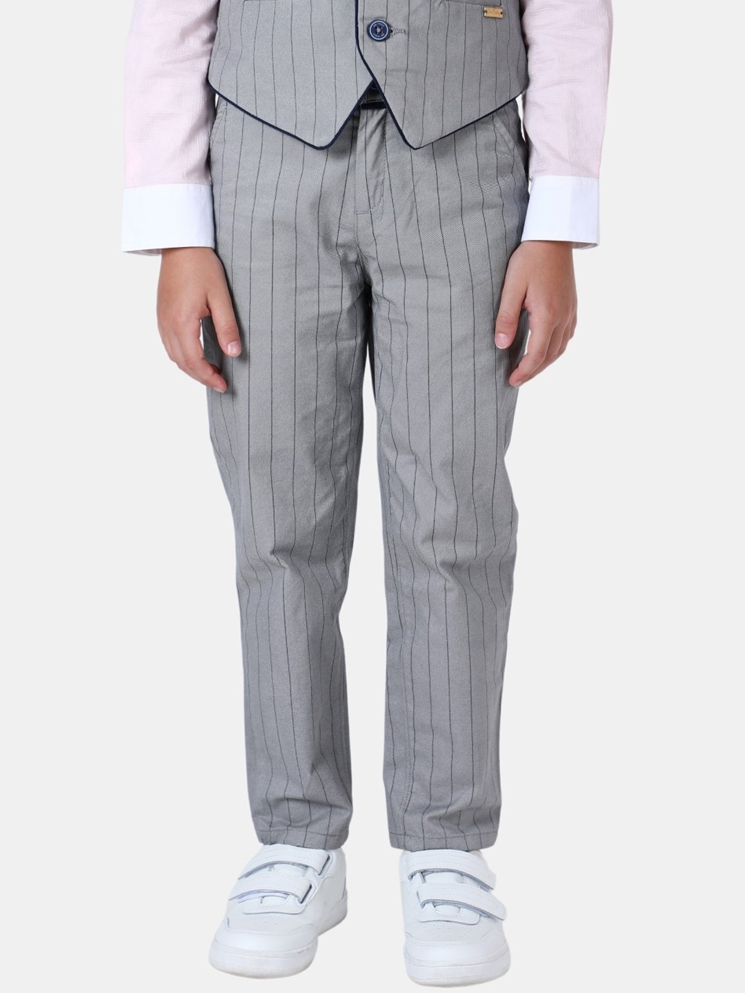 

One Friday Boys Striped Cotton Relaxed Trousers, Grey
