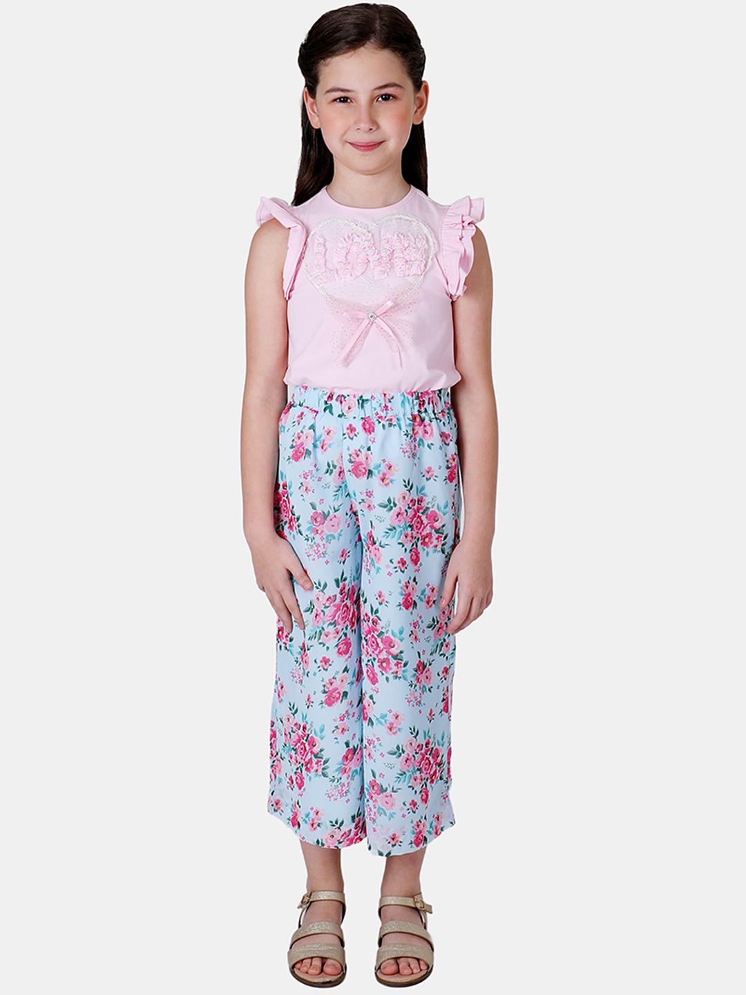 

One Friday Girls Blue Floral Printed Relaxed Culottes Trousers