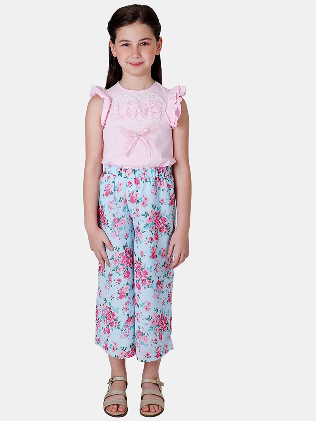 

One Friday Girls Blue Floral Printed Relaxed Culottes Trousers