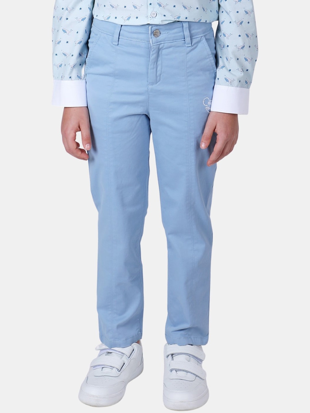 

One Friday Kids Boys Mid Rise Cotton Relaxed Trousers, Blue