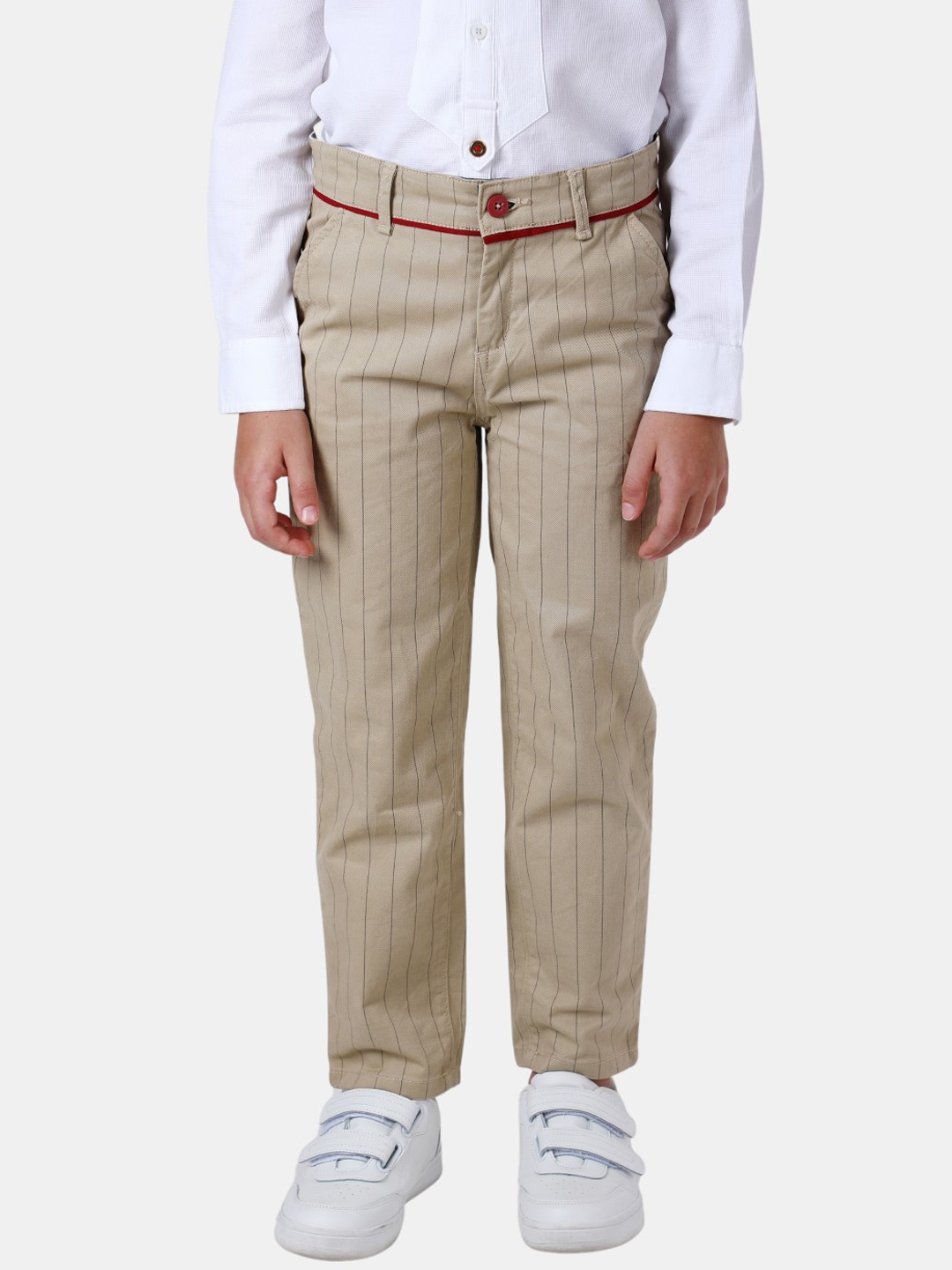 

One Friday Boys Striped Relaxed Trousers, Beige