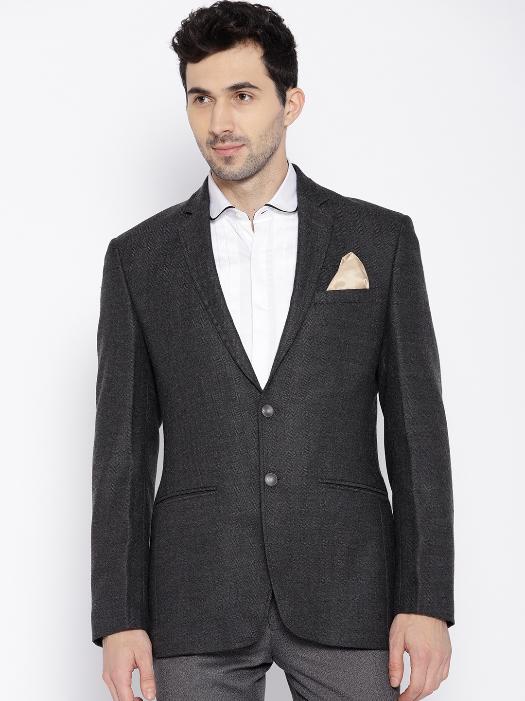 

Park Avenue Men Charcoal Grey Solid Single-Breasted Slim-Fit Formal Blazer