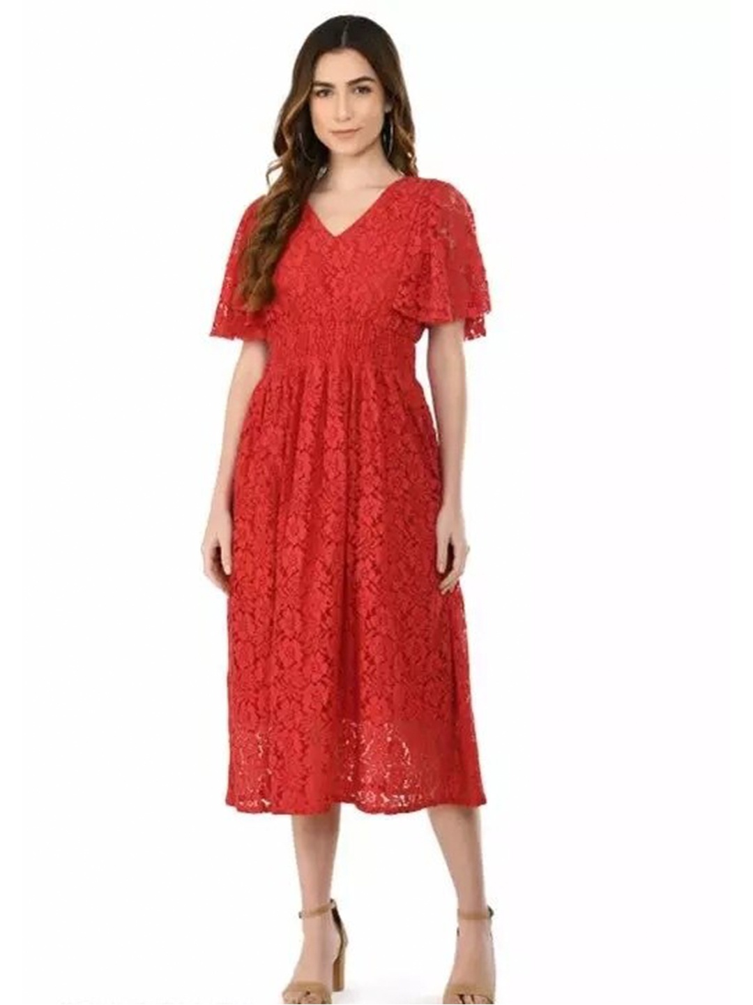 

La Aimee V-Neck A-Line Dress, Red