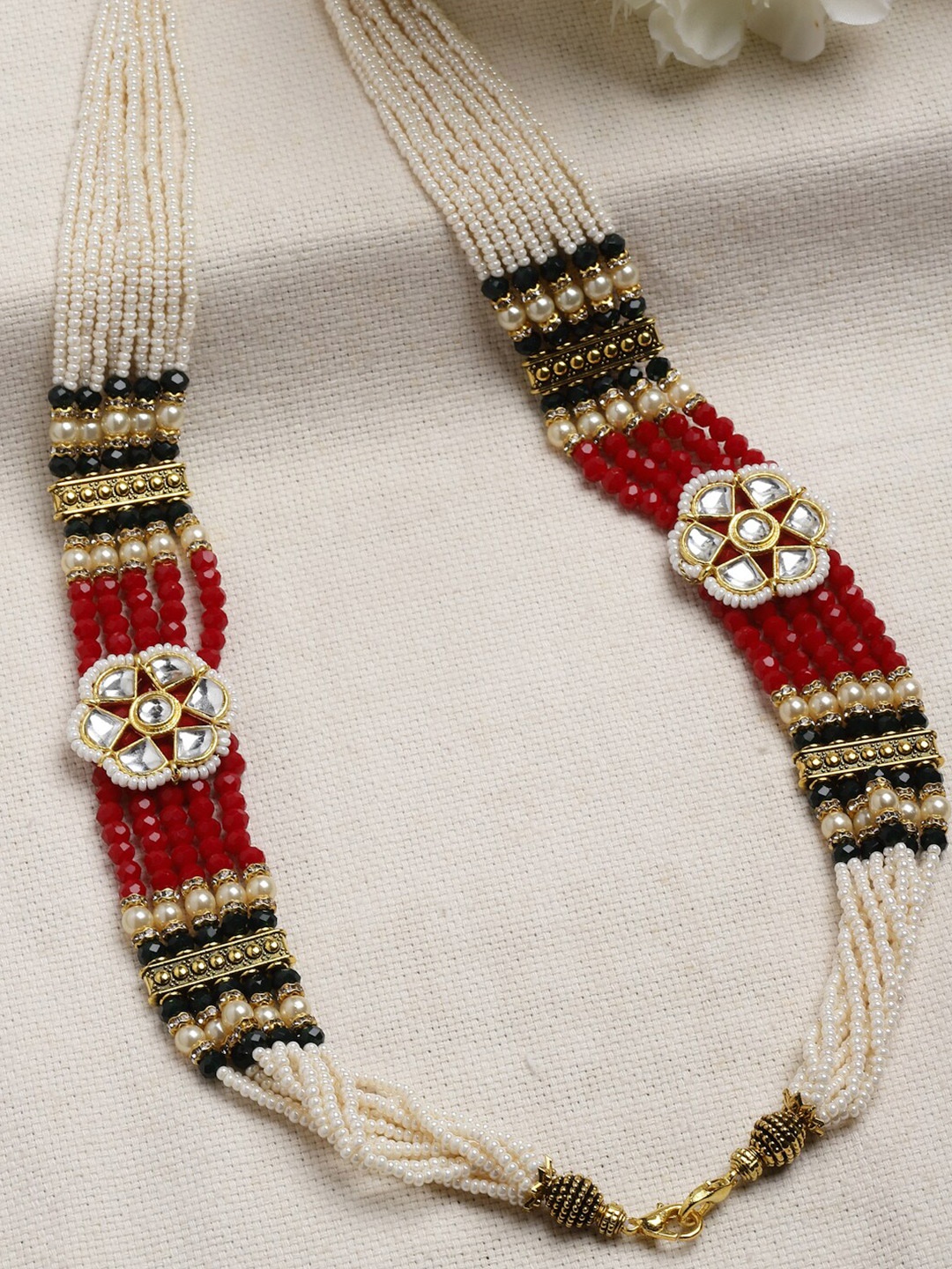 

PANASH Stone Studded & Beaded Handcrafted Layered Necklace, Gold