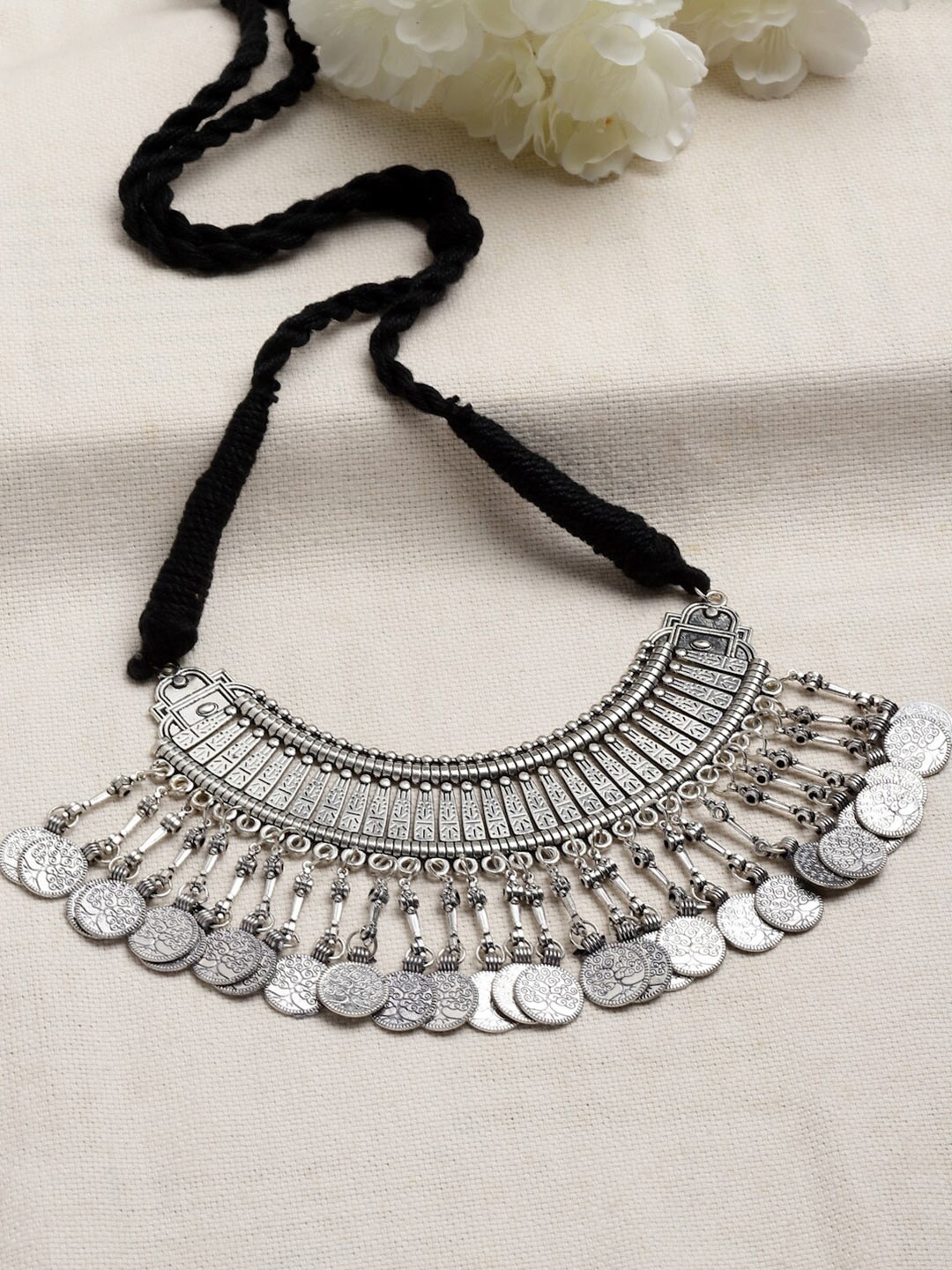 

PANASH Oxidised Silver-Plated Coin Shaped Choker Necklace