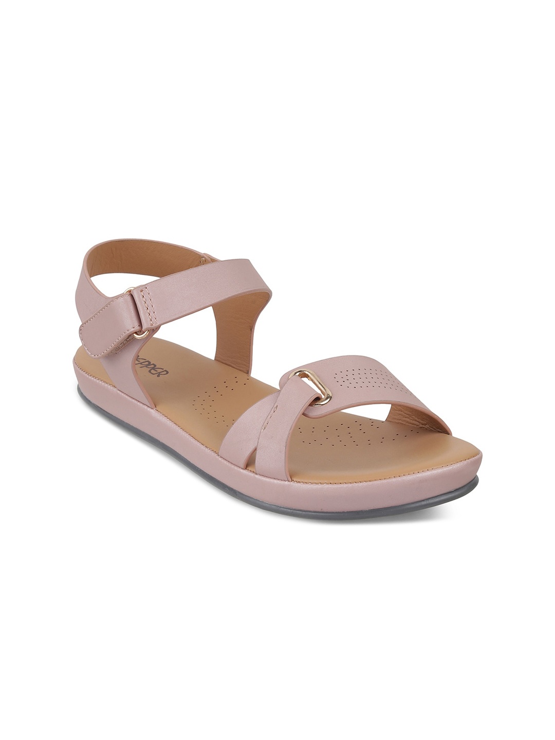 

PEPPER Women Velcro Open Toe Flats, Peach