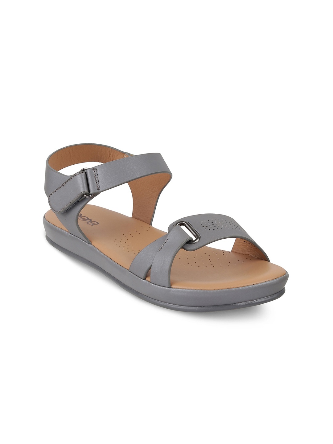

PEPPER Women Velcro Open Toe Flats, Grey