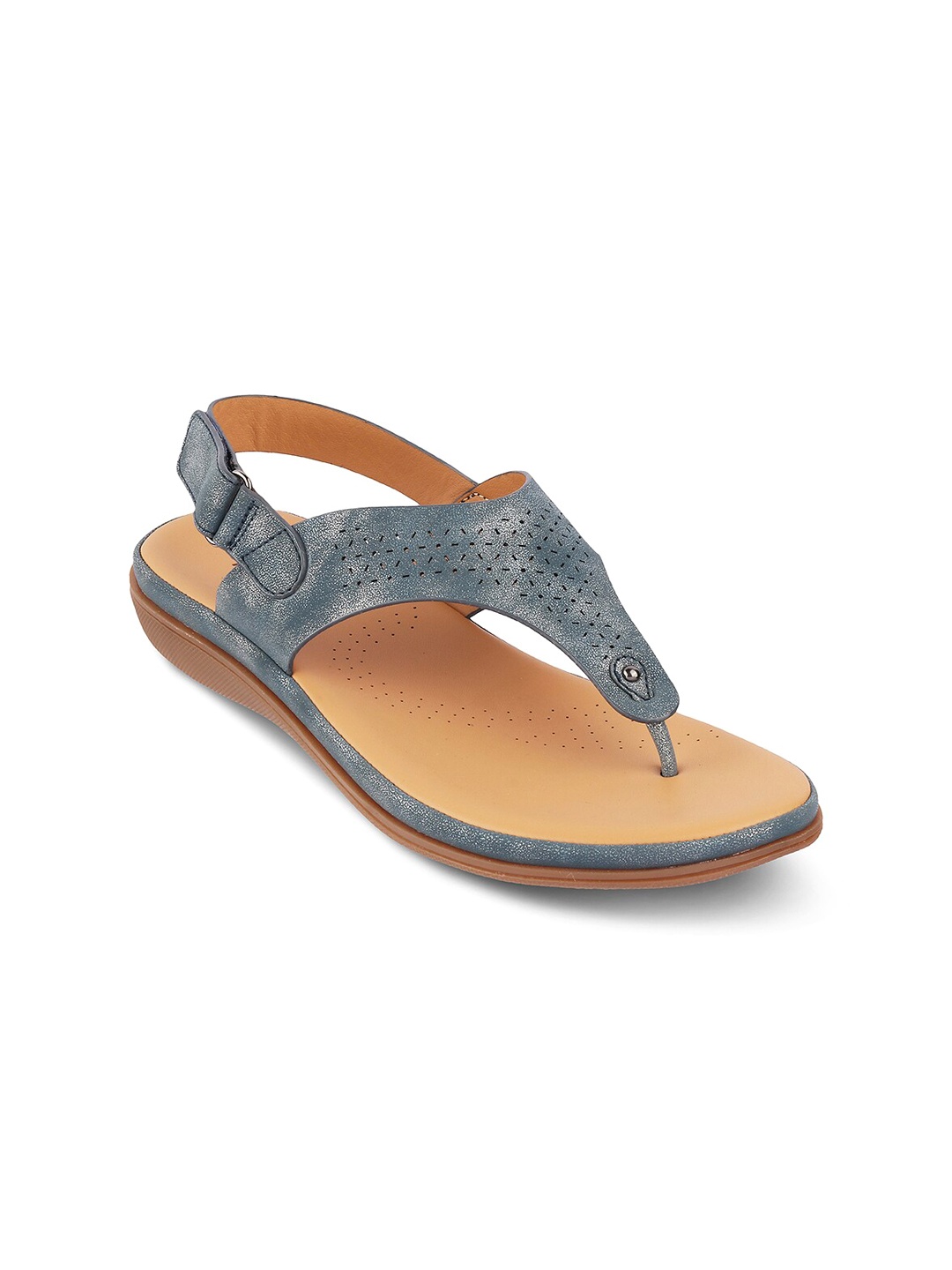 

PEPPER Women Velcro T-Strap Flats, Blue